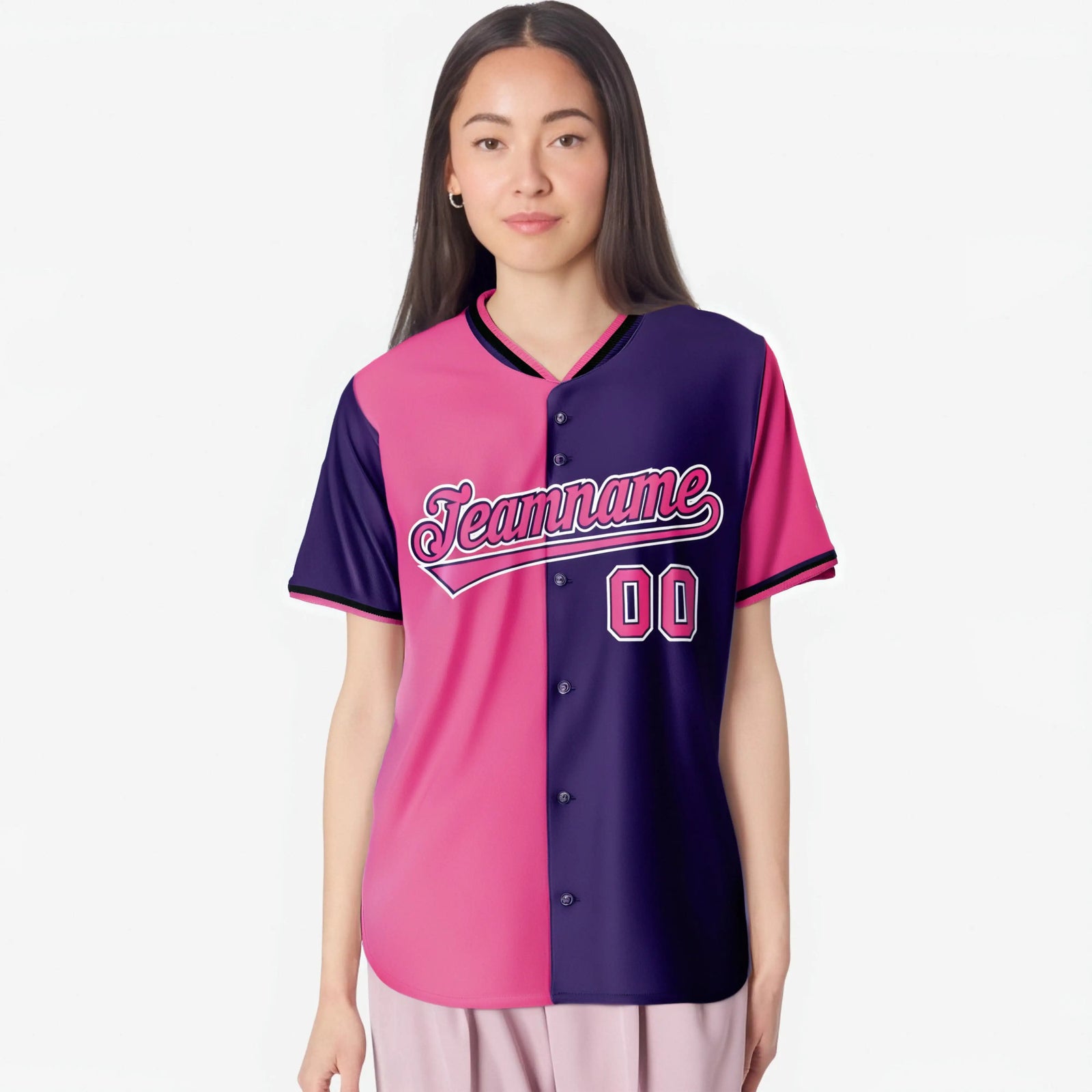 Custom Pink Purple Authentic Split Fashion Baseball Jersey