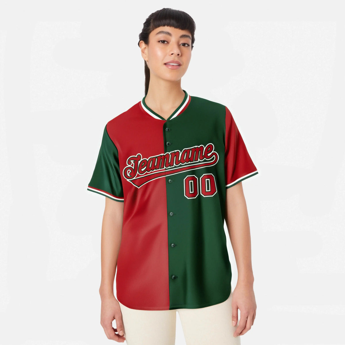 Custom Red Green Authentic Split Fashion Baseball Jersey