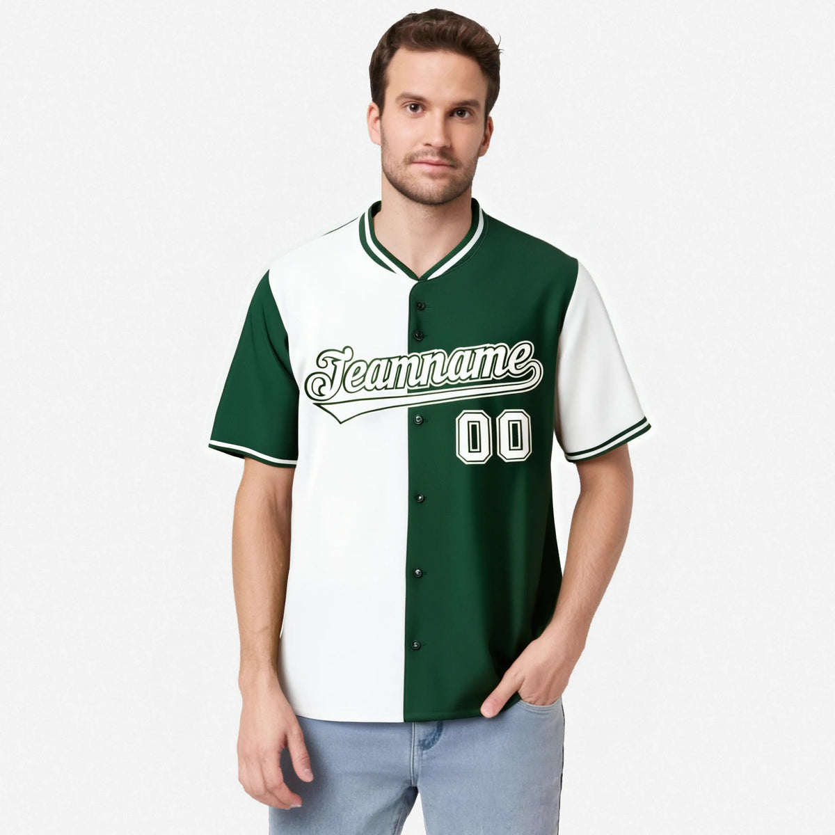 Custom White Green Authentic Split Fashion Baseball Jersey