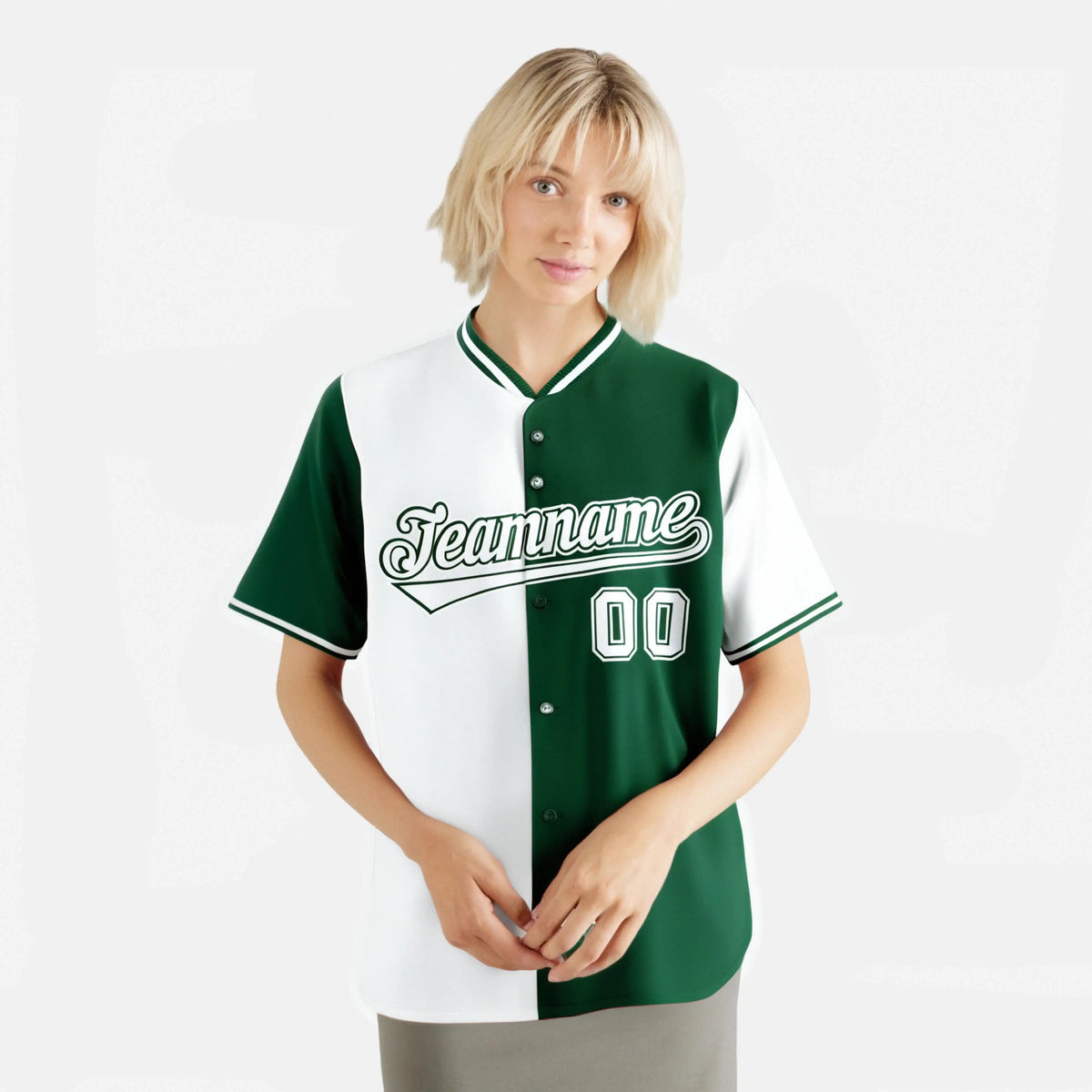 Custom White Green Authentic Split Fashion Baseball Jersey