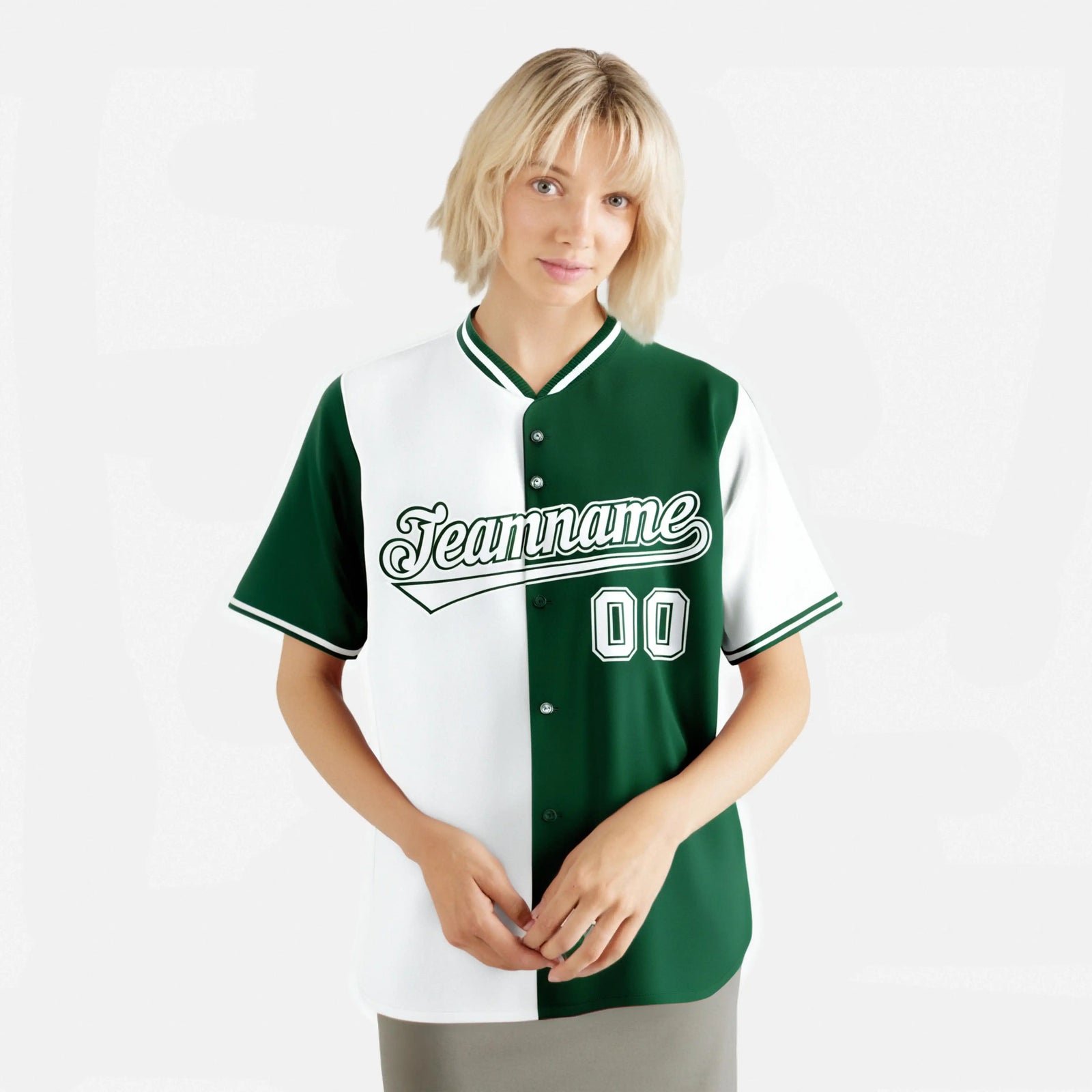 Custom White Green Authentic Split Fashion Baseball Jersey