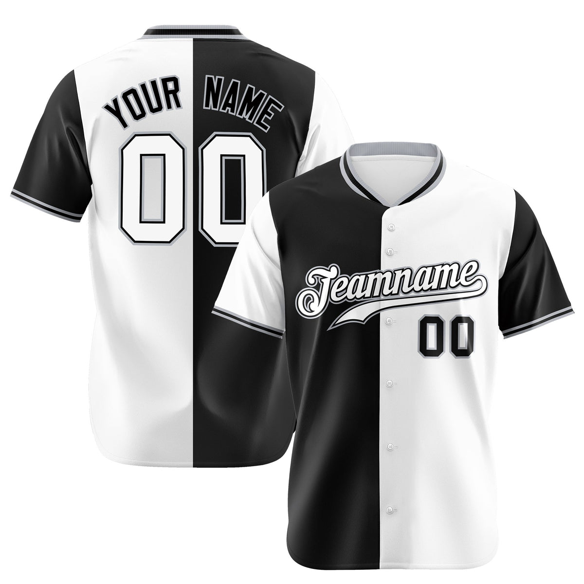Custom Black White Authentic Split Fashion Baseball Jersey