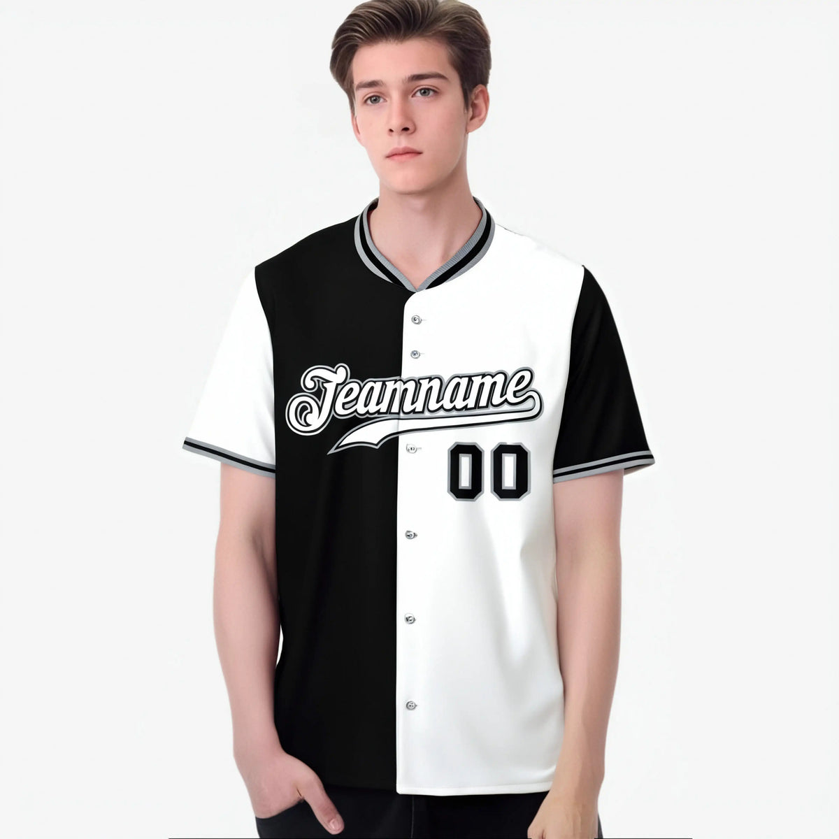 Custom Black White Authentic Split Fashion Baseball Jersey