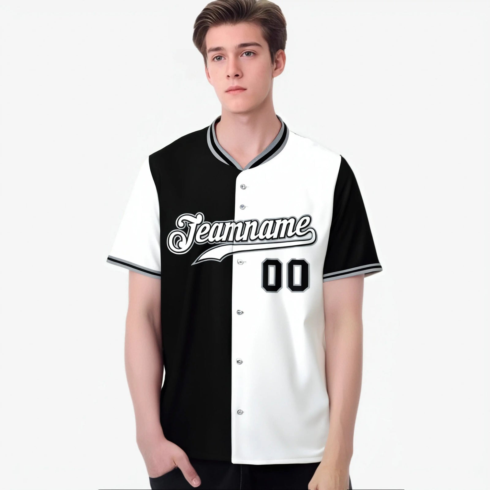 Custom Black White Authentic Split Fashion Baseball Jersey