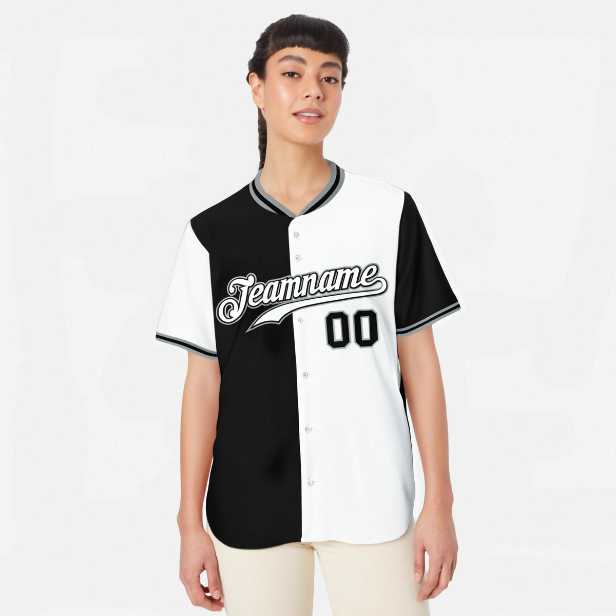 Custom Black White Authentic Split Fashion Baseball Jersey