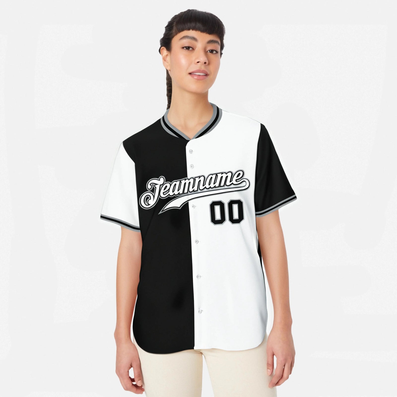 Custom Black White Authentic Split Fashion Baseball Jersey