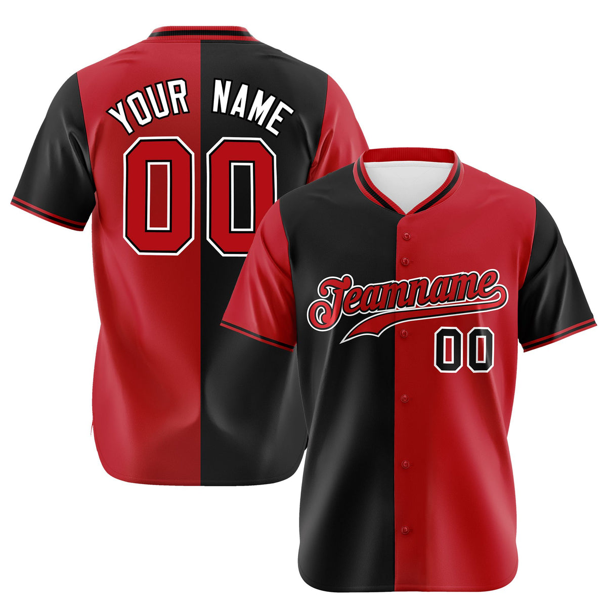 Custom Black Red Authentic Split Fashion Baseball Jersey