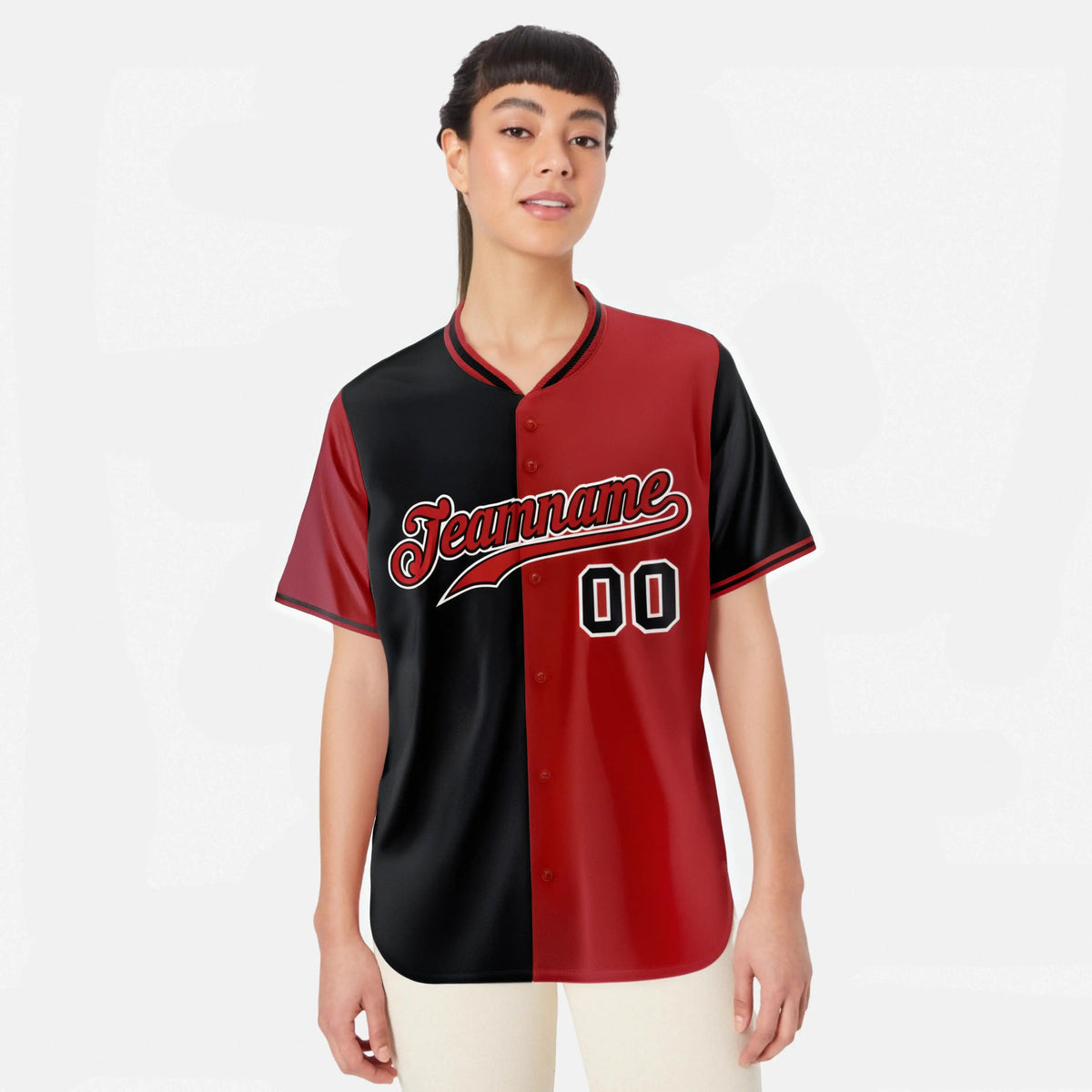 Custom Black Red Authentic Split Fashion Baseball Jersey