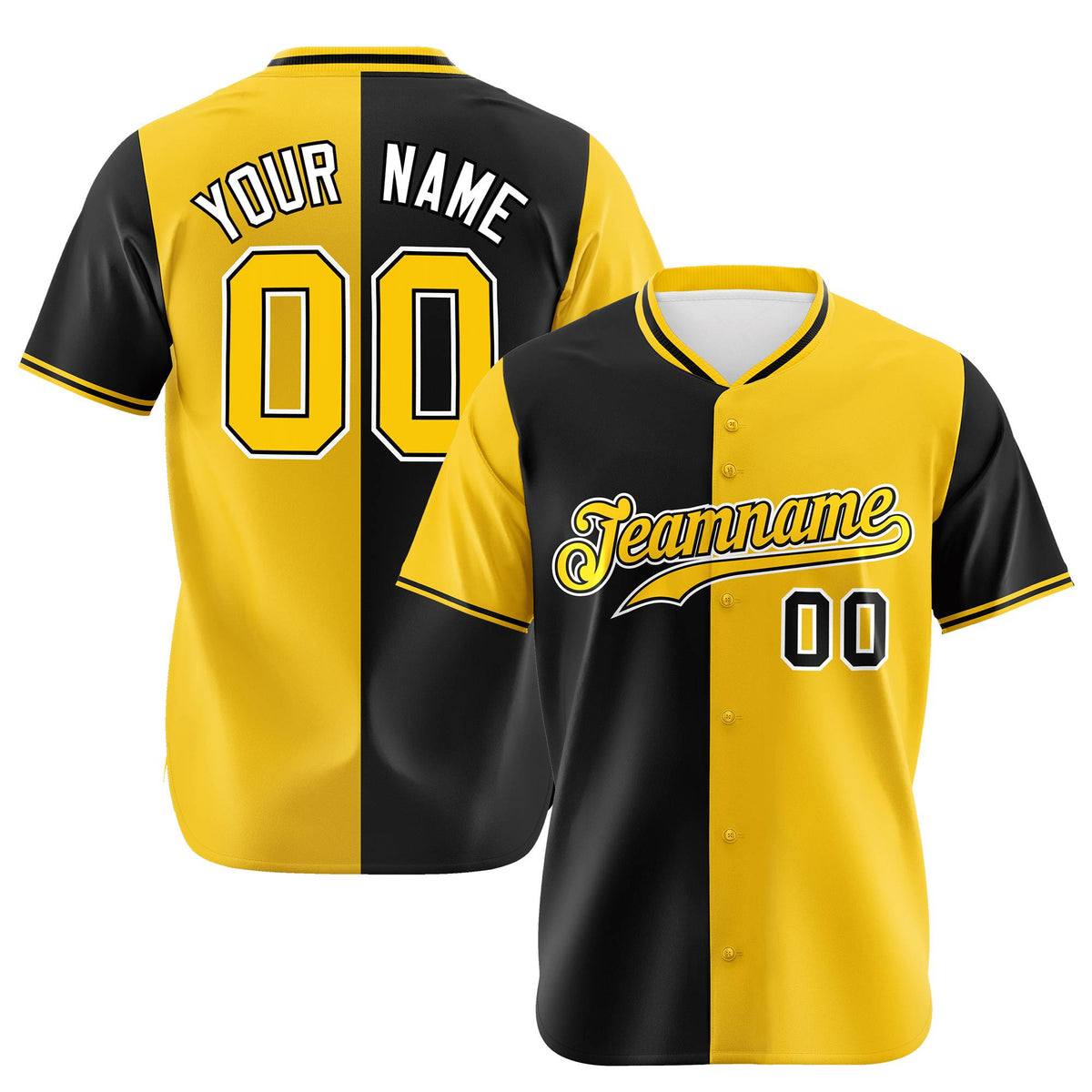 Custom Black Yellow Authentic Split Fashion Baseball Jersey