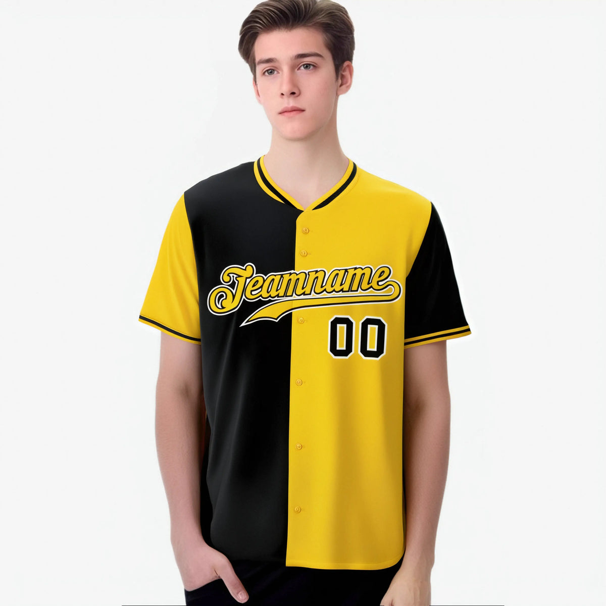 Custom Black Yellow Authentic Split Fashion Baseball Jersey