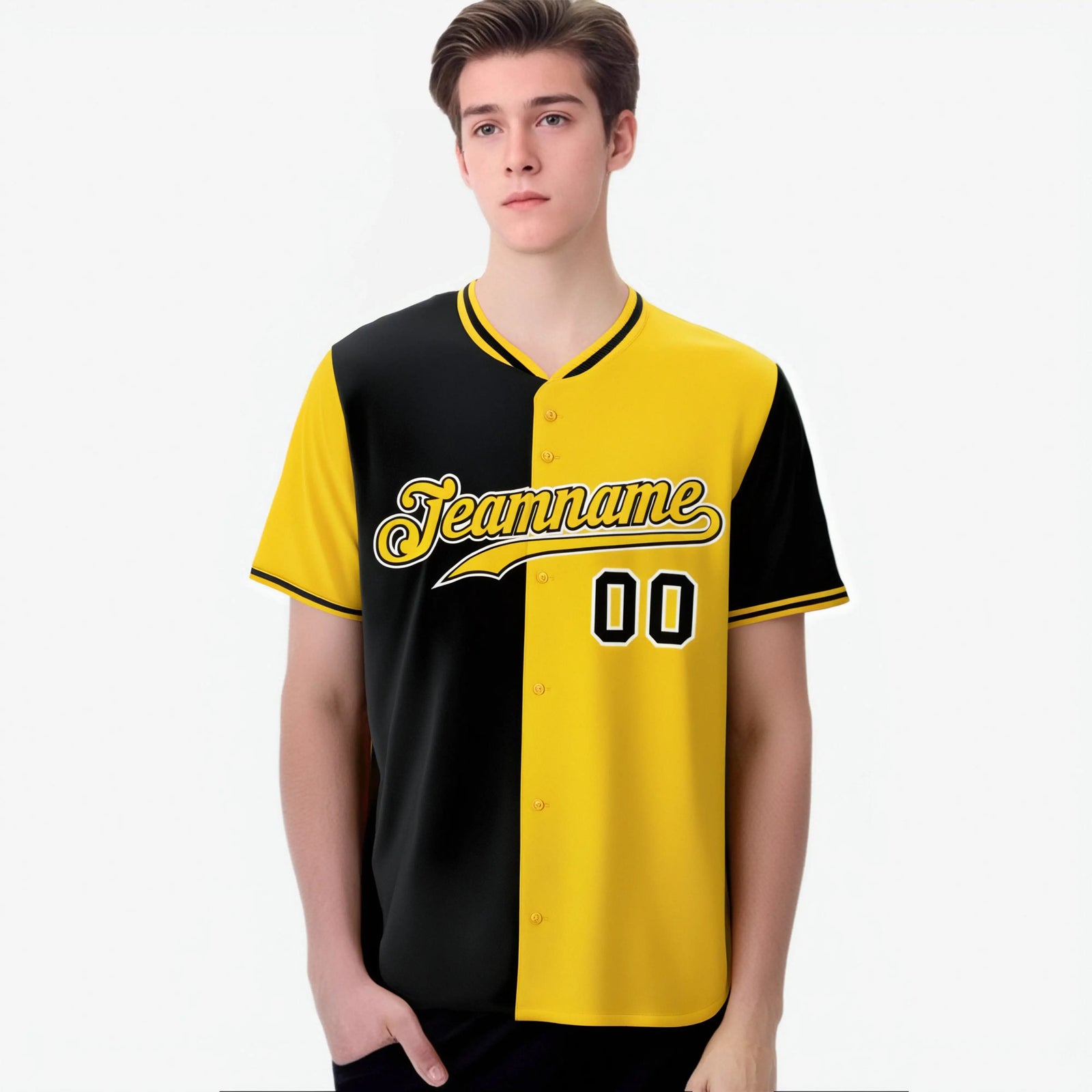 Custom Black Yellow Authentic Split Fashion Baseball Jersey