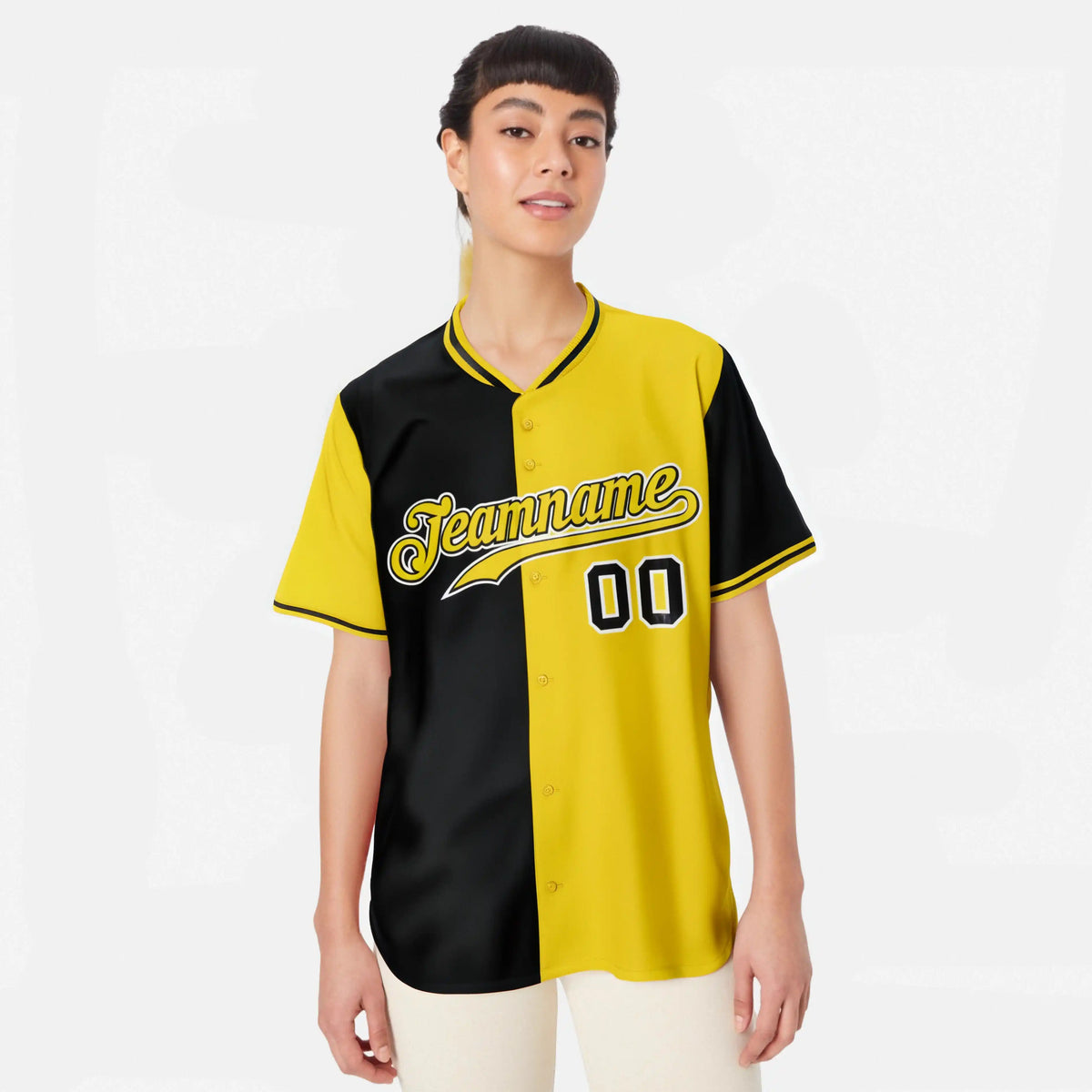 Custom Black Yellow Authentic Split Fashion Baseball Jersey