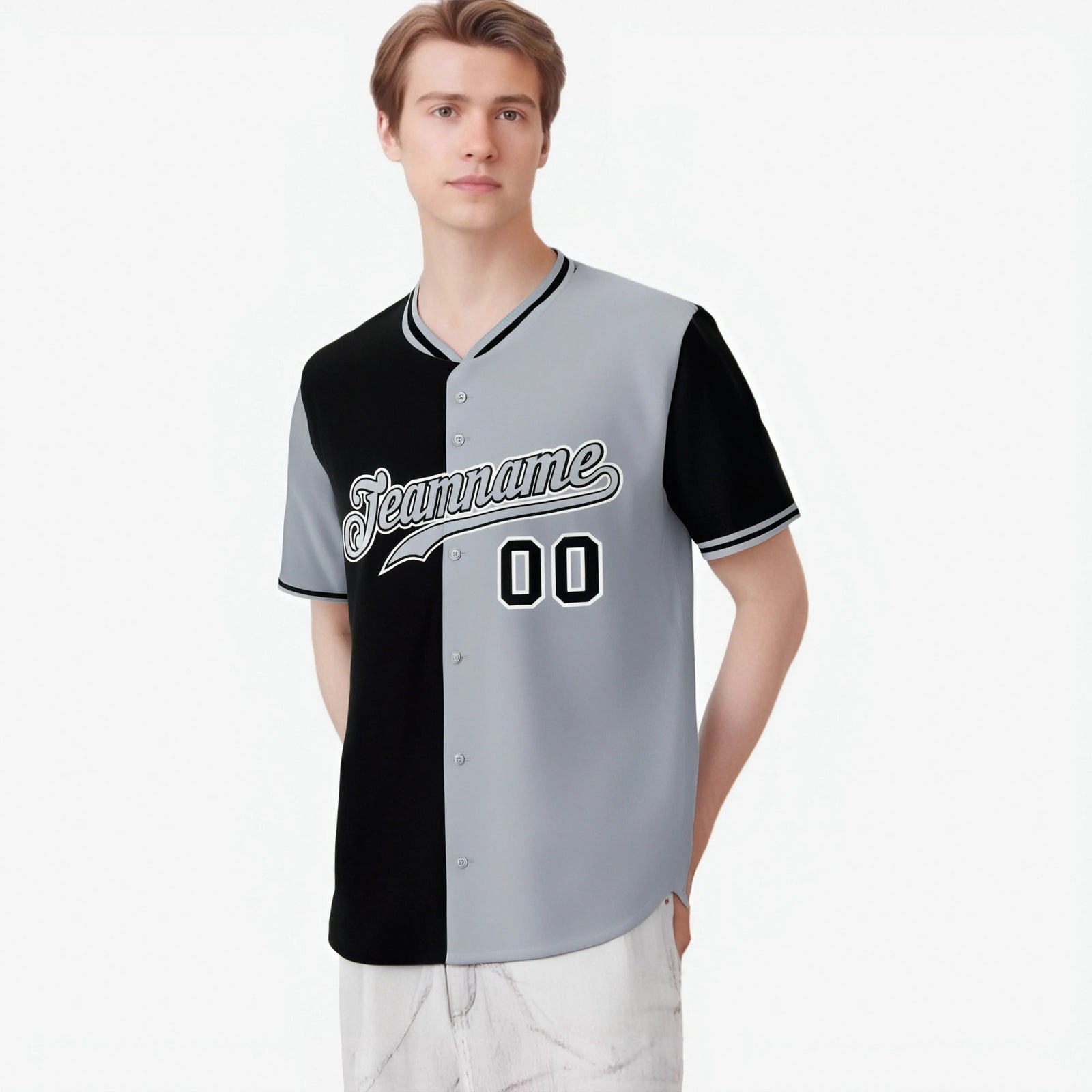 Custom Black Gray Authentic Split Fashion Baseball Jersey