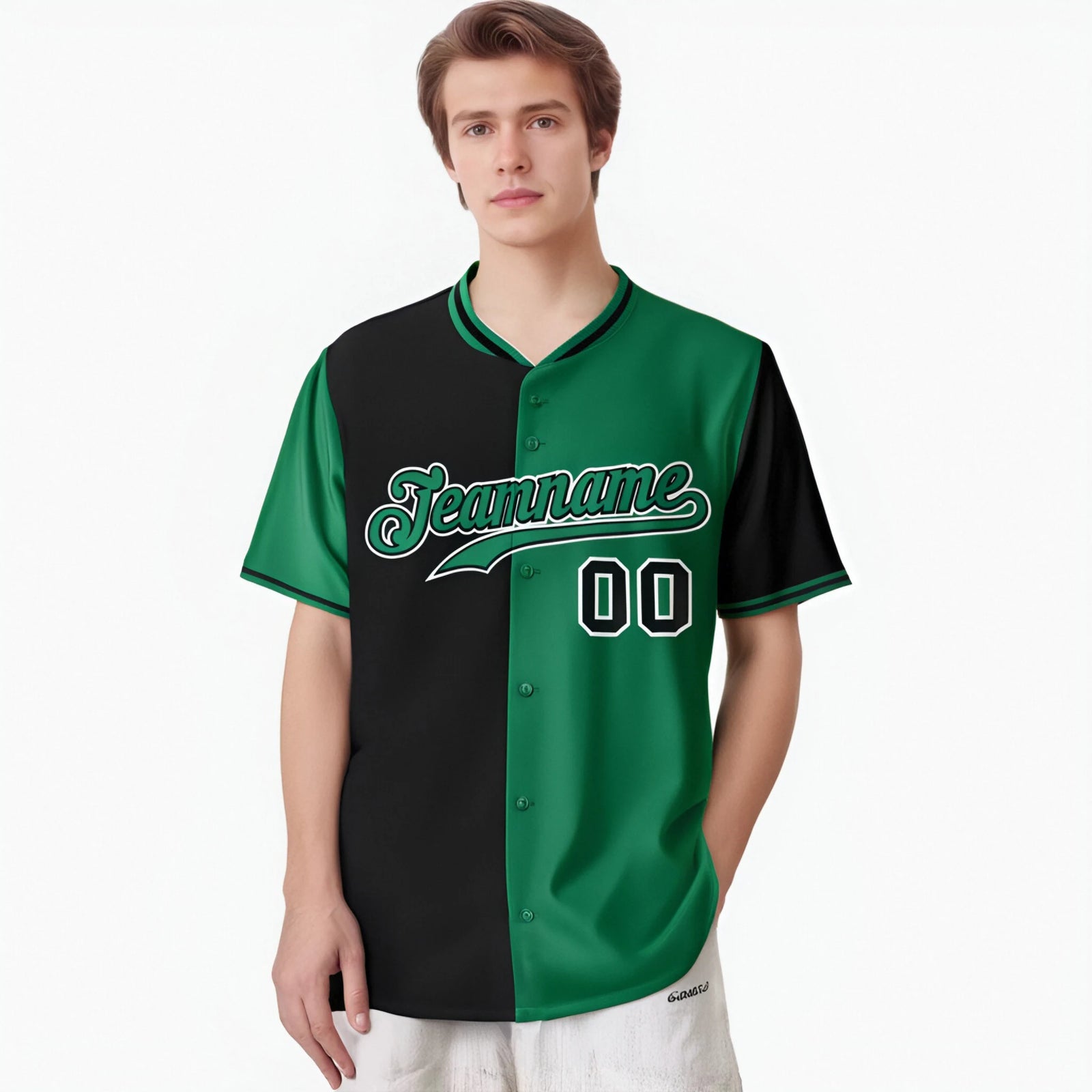 Custom Black Kelly Green Authentic Split Fashion Baseball Jersey
