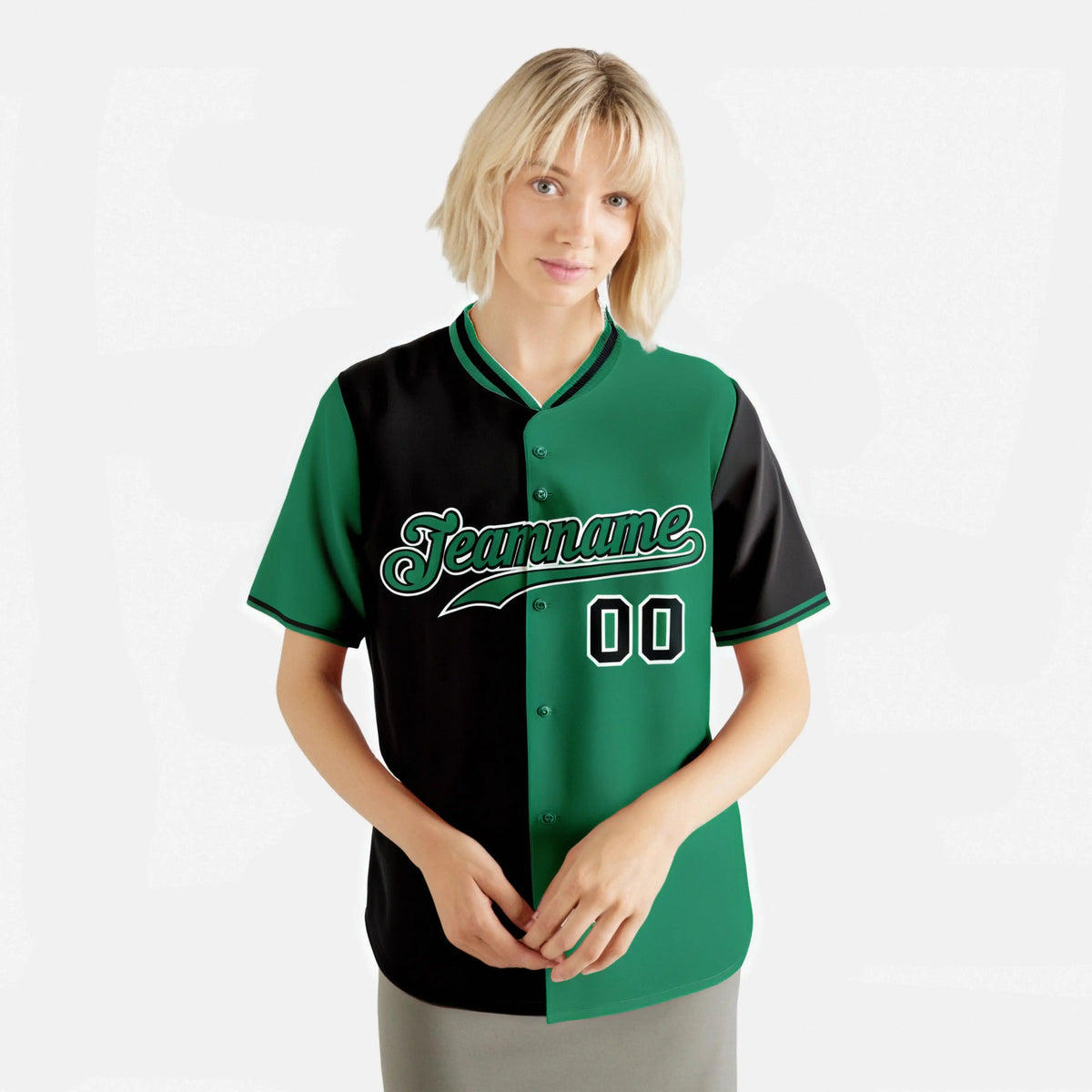Custom Black Kelly Green Authentic Split Fashion Baseball Jersey