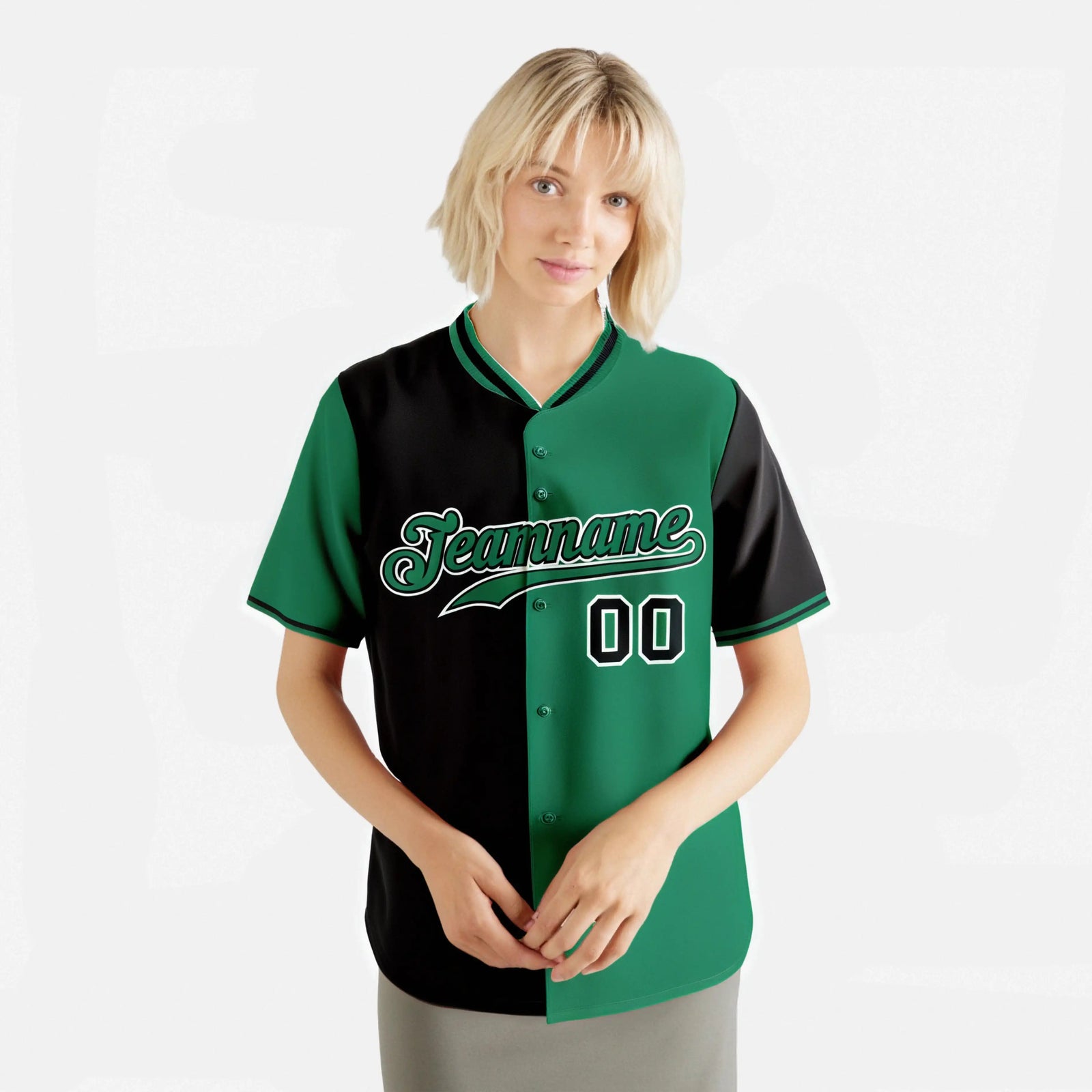 Custom Black Kelly Green Authentic Split Fashion Baseball Jersey