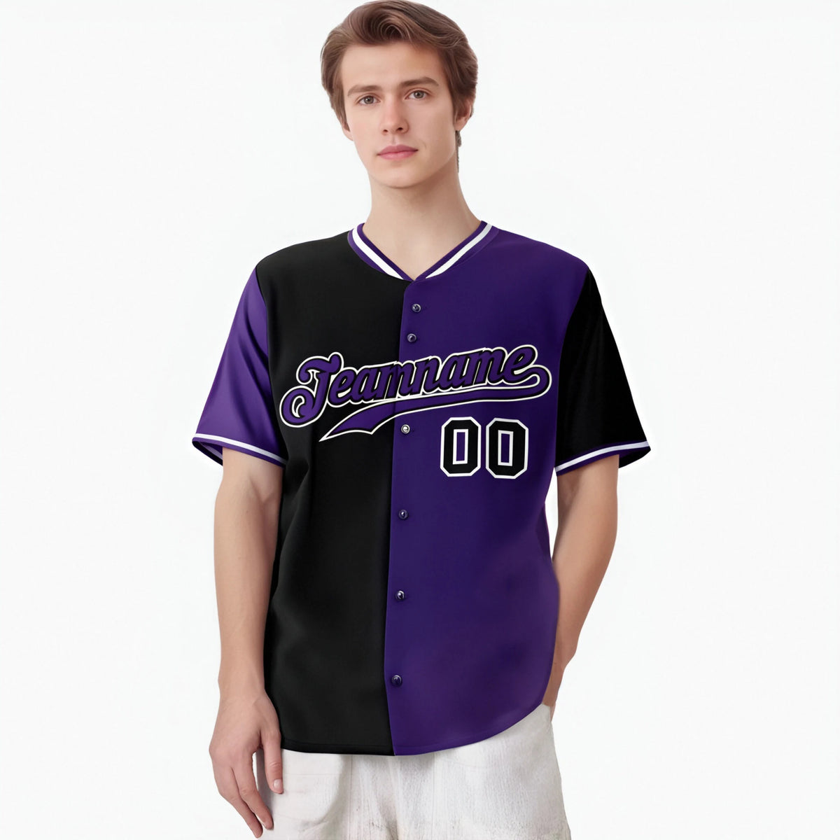 Custom Black Purple Authentic Split Fashion Baseball Jersey