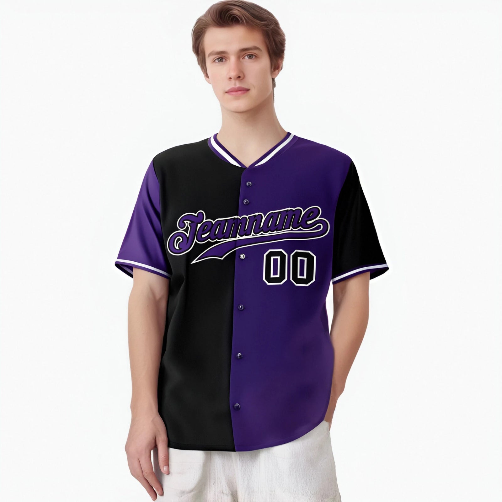 Custom Black Purple Authentic Split Fashion Baseball Jersey