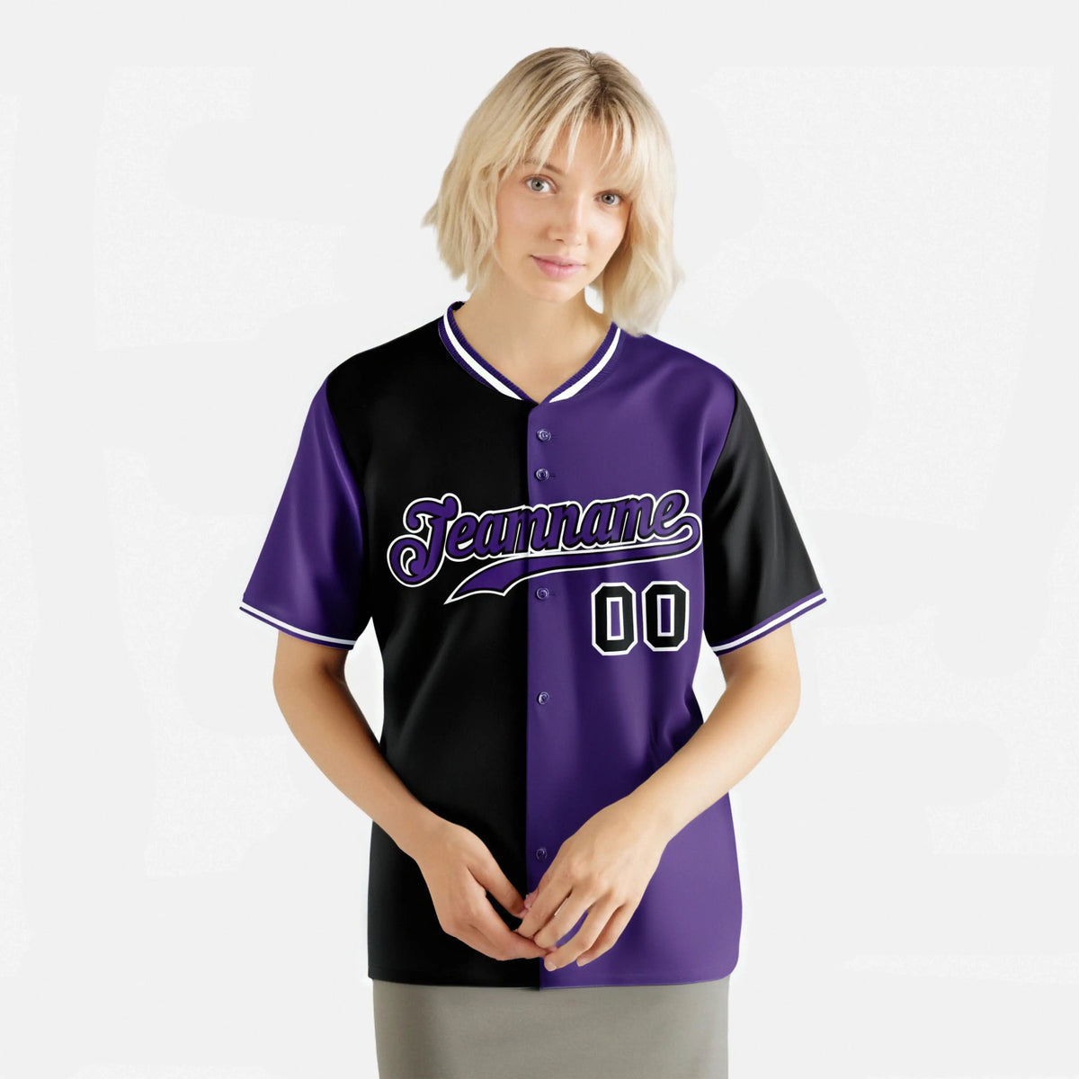 Custom Black Purple Authentic Split Fashion Baseball Jersey