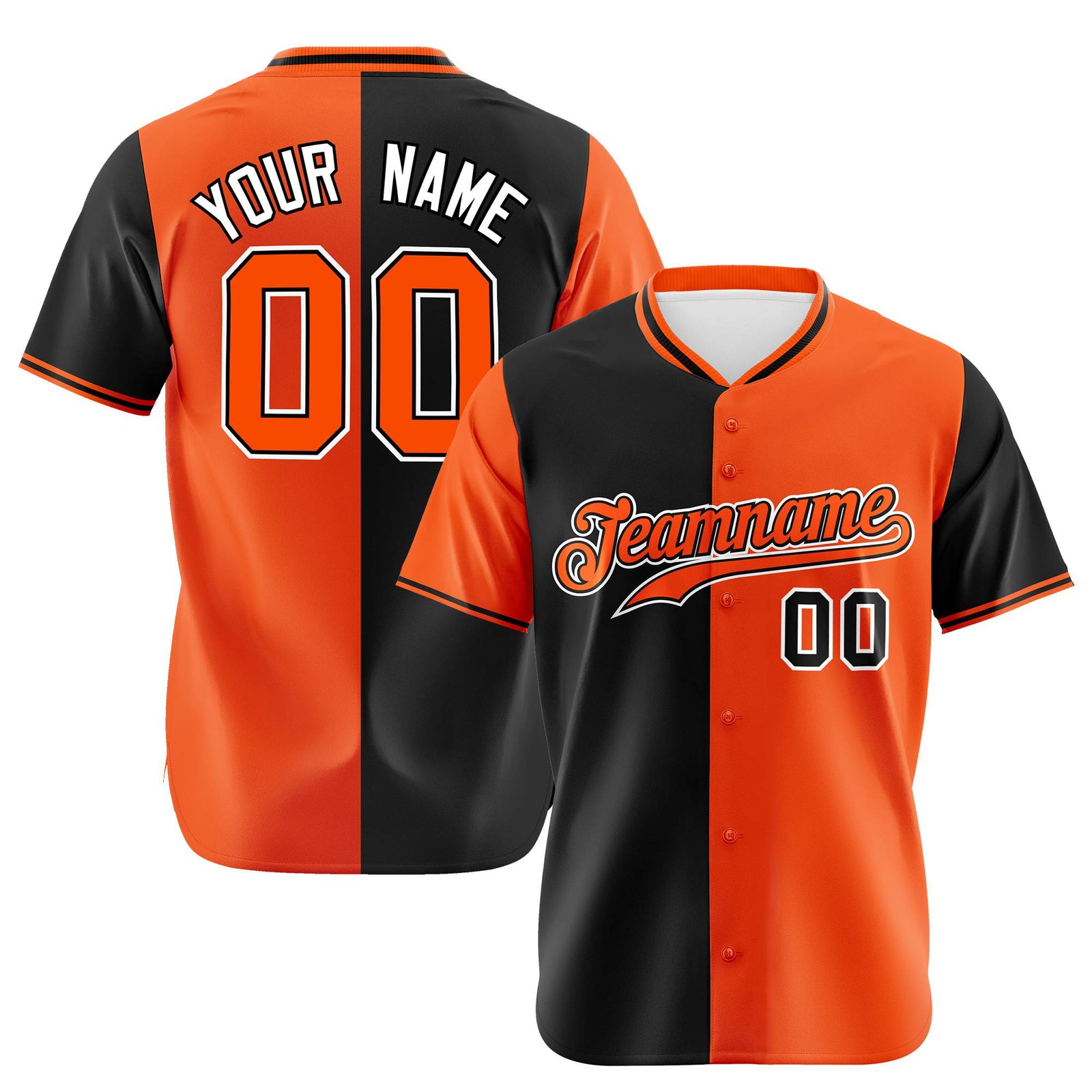 Custom Black Orange Authentic Split Fashion Baseball Jersey