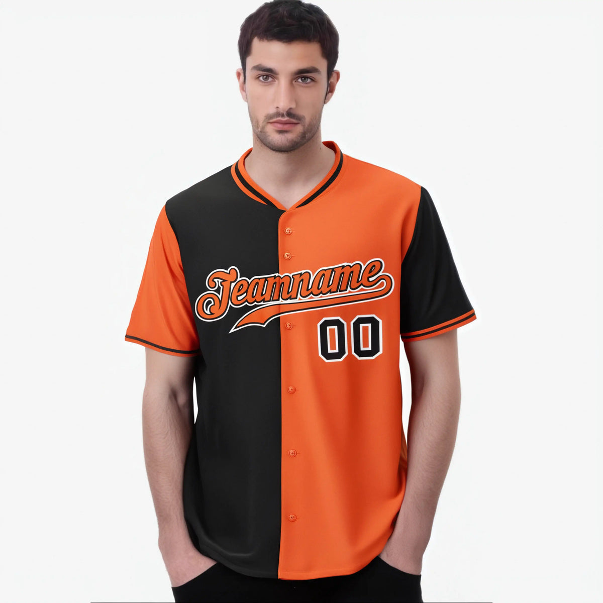 Custom Black Orange Authentic Split Fashion Baseball Jersey