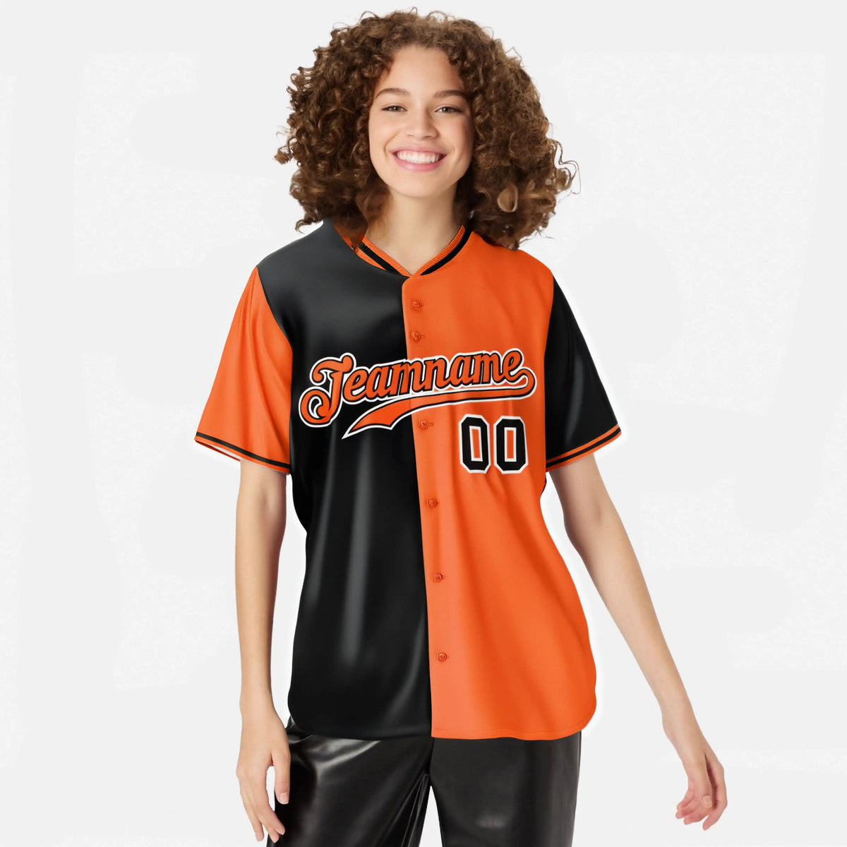 Custom Black Orange Authentic Split Fashion Baseball Jersey