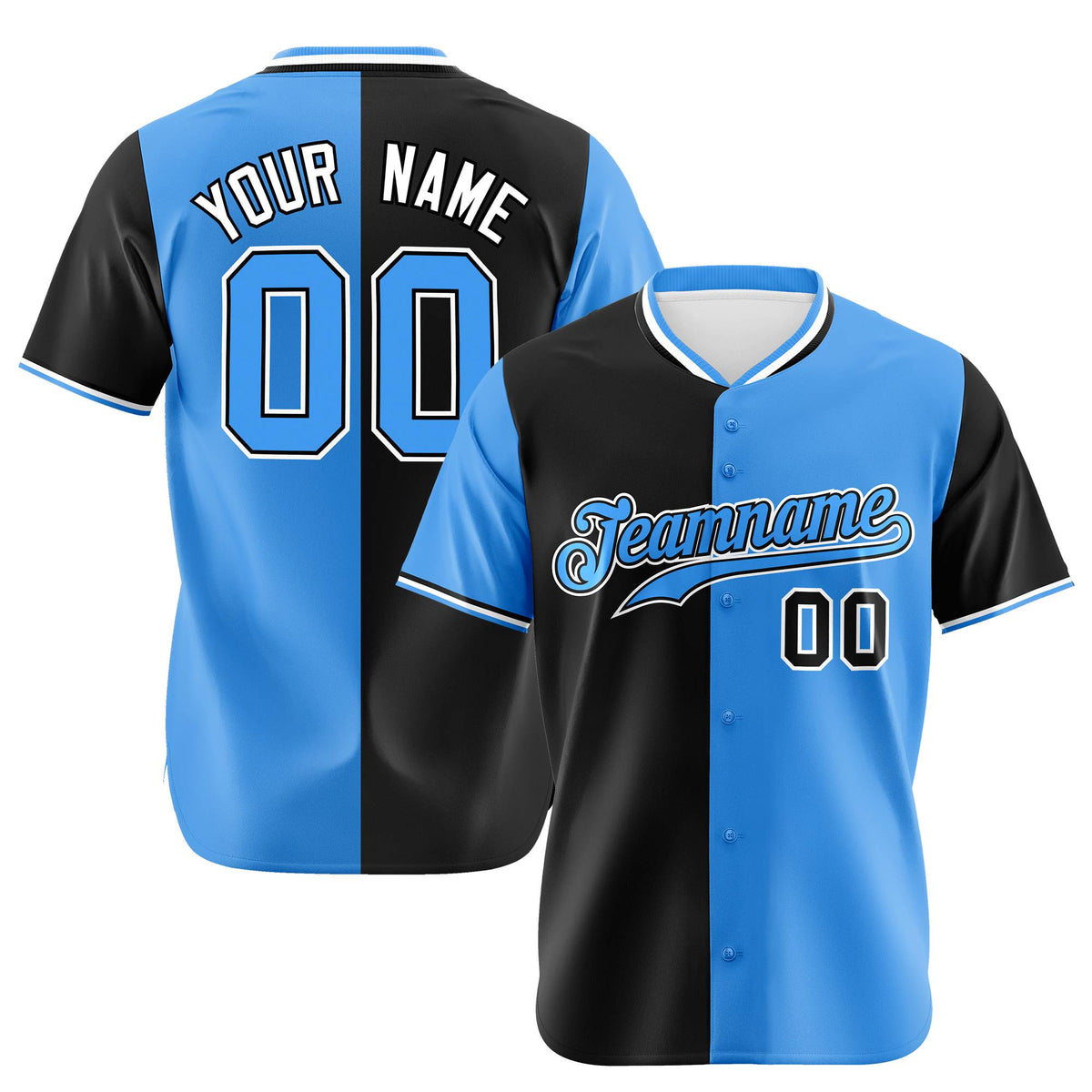 Custom Black Powder Blue Authentic Split Fashion Baseball Jersey