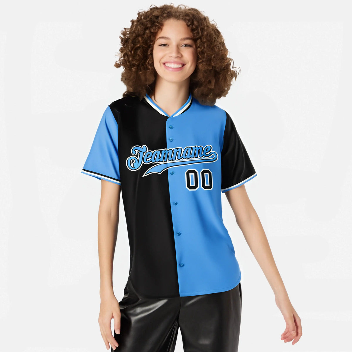 Custom Black Powder Blue Authentic Split Fashion Baseball Jersey