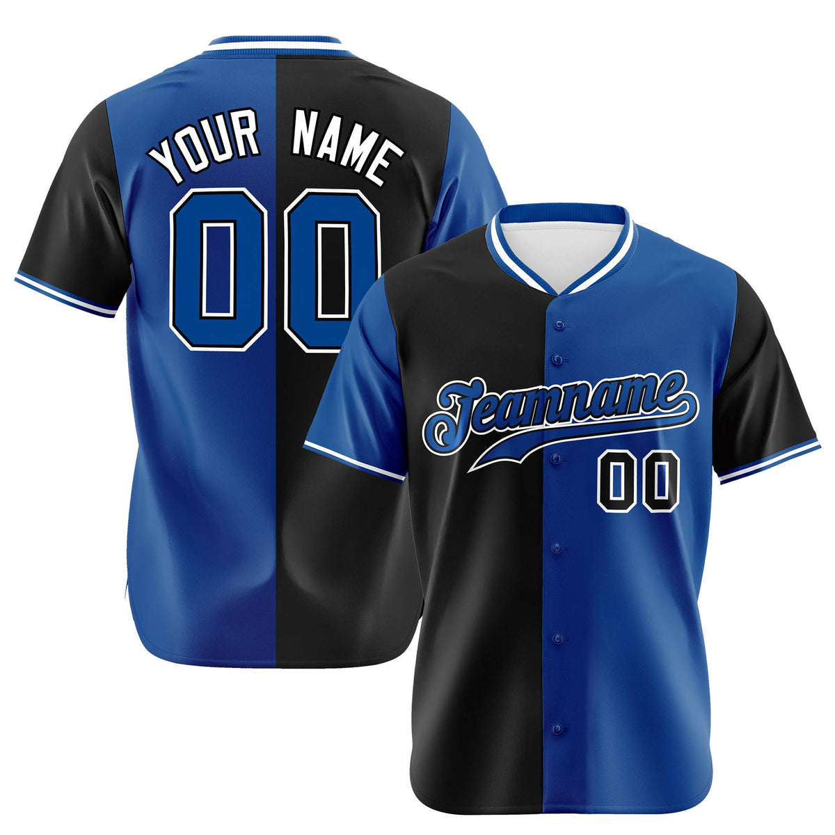 Custom Black Royal Blue Authentic Split Fashion Baseball Jersey