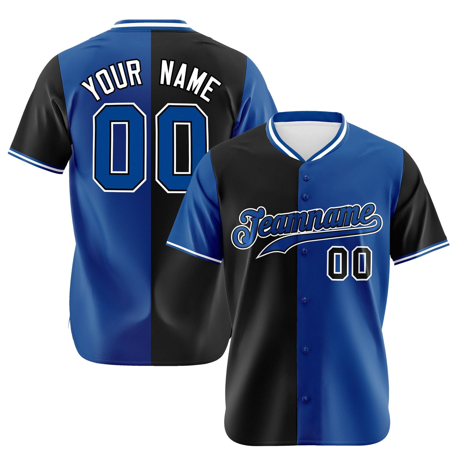 Custom Black Royal Blue Authentic Split Fashion Baseball Jersey