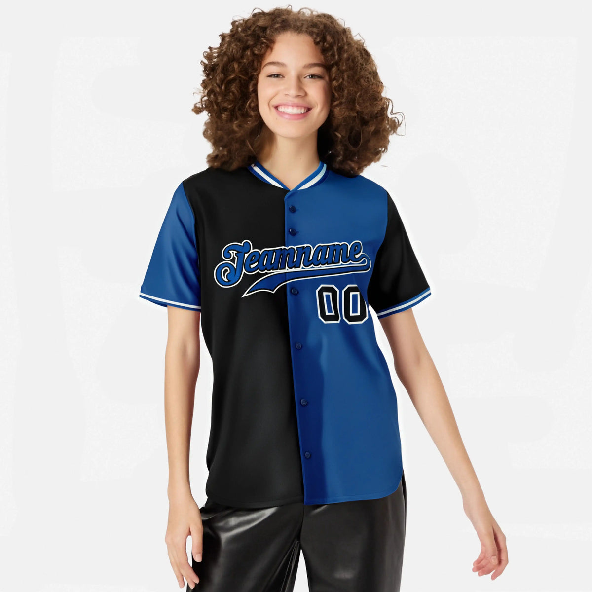 Custom Black Royal Blue Authentic Split Fashion Baseball Jersey
