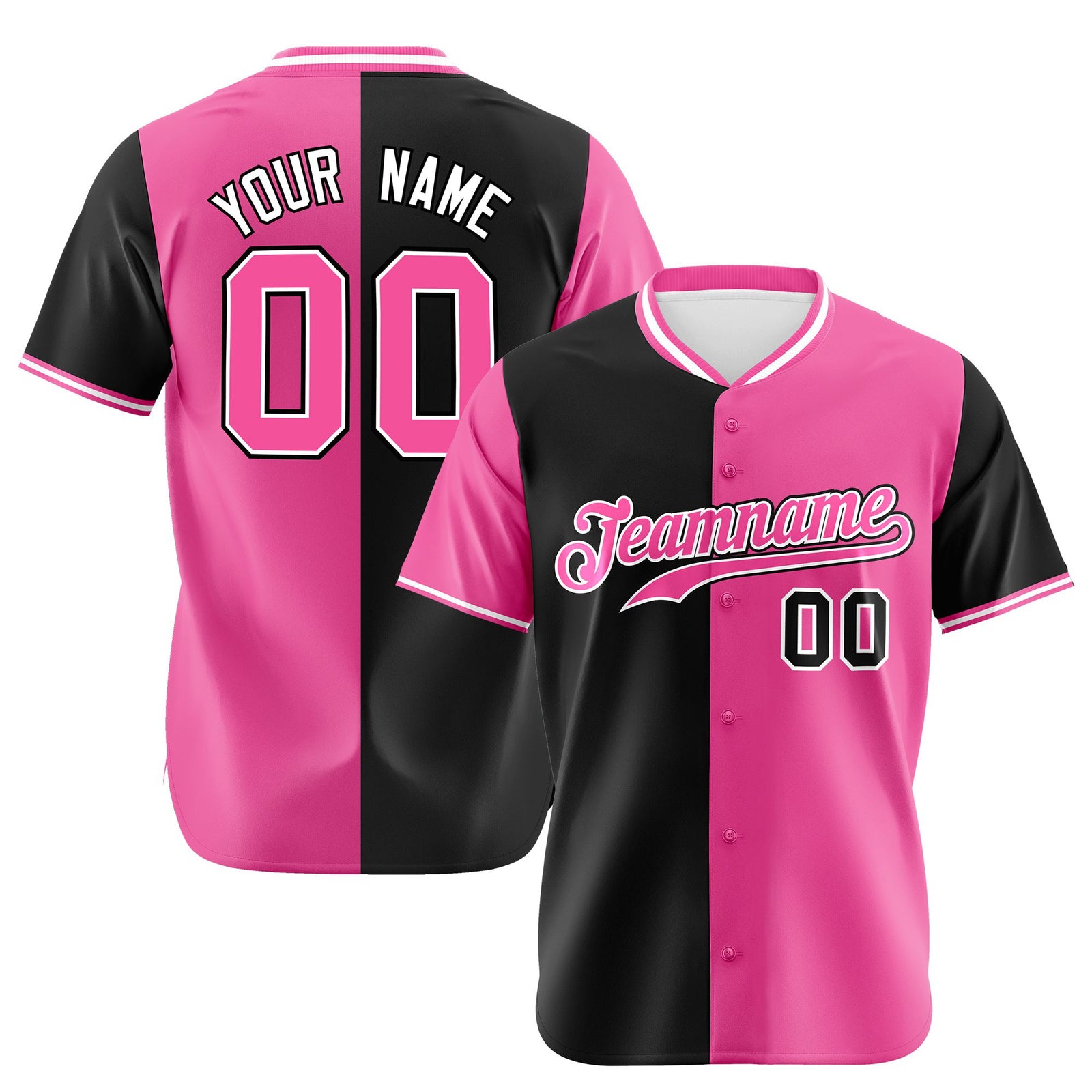 Custom Black Pink Authentic Split Fashion Baseball Jersey