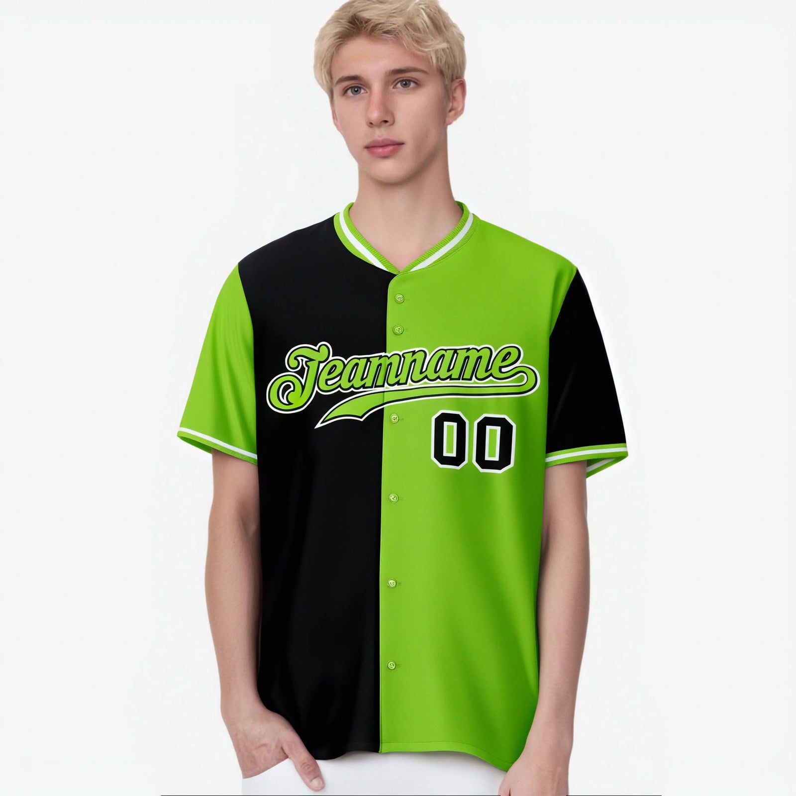 Custom Black Neon Green Authentic Split Fashion Baseball Jersey