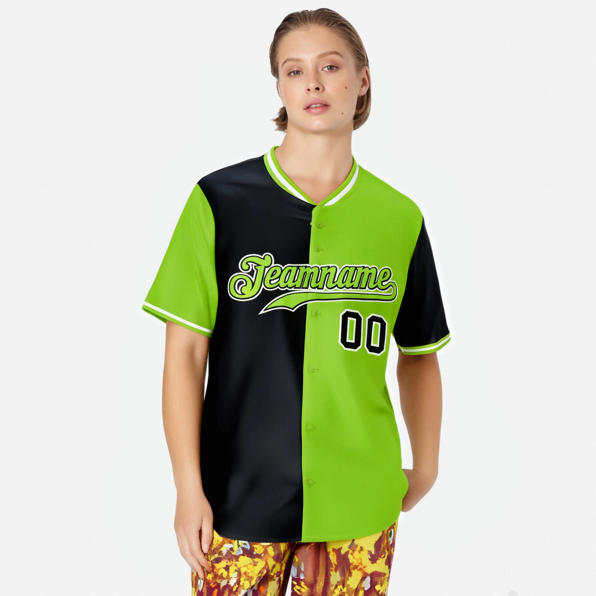 Custom Black Neon Green Authentic Split Fashion Baseball Jersey