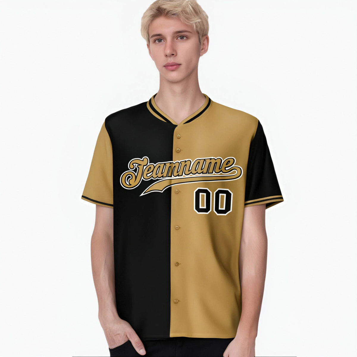 Custom Black Old Gold Authentic Split Fashion Baseball Jersey
