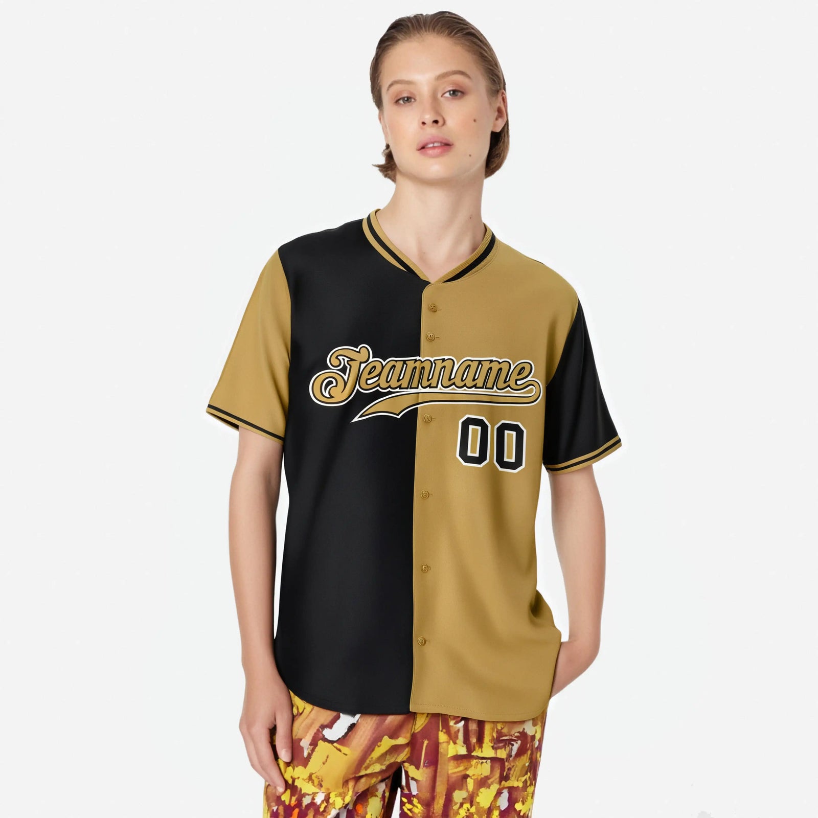 Custom Black Old Gold Authentic Split Fashion Baseball Jersey