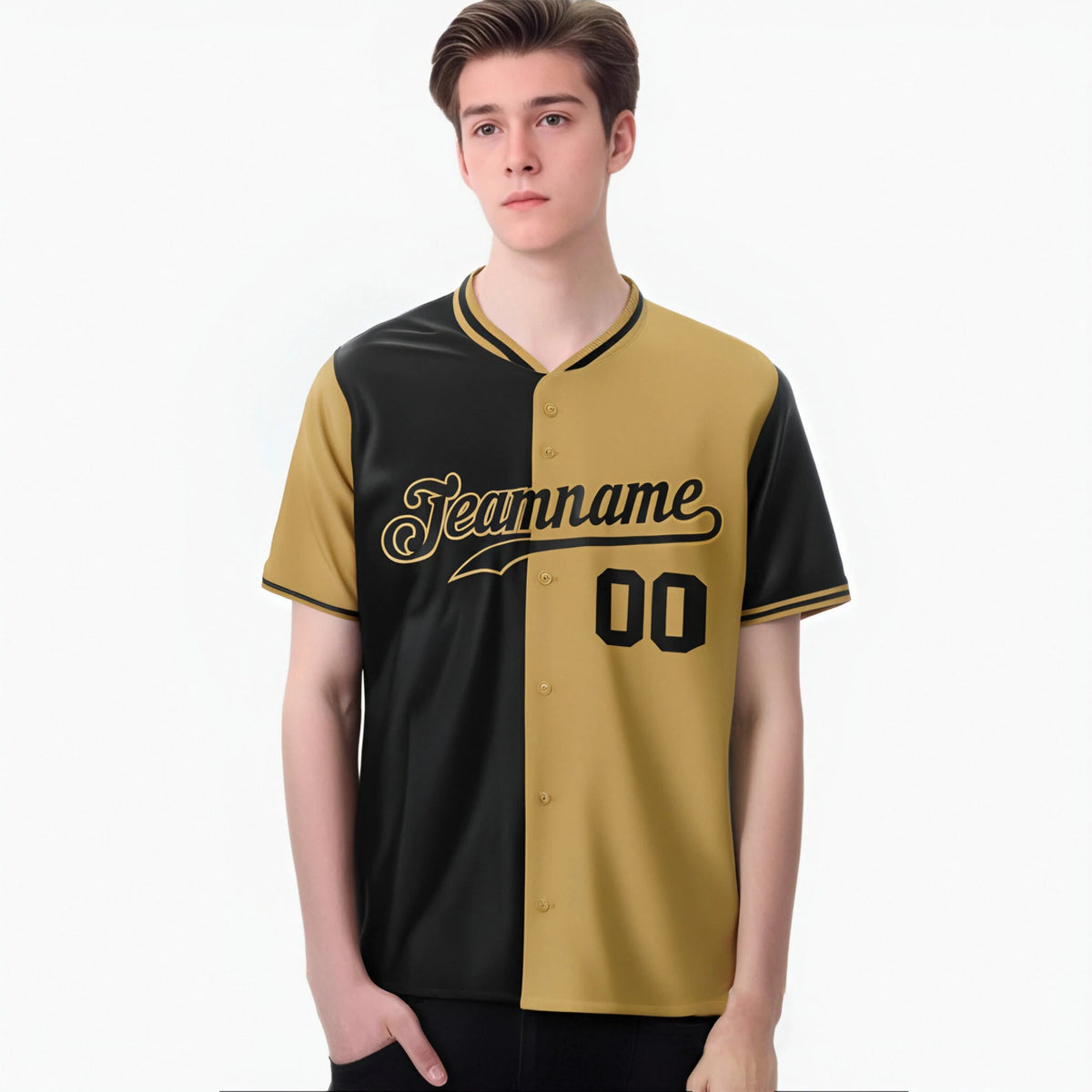 Custom Black Old Gold Authentic Split Fashion Baseball Jersey