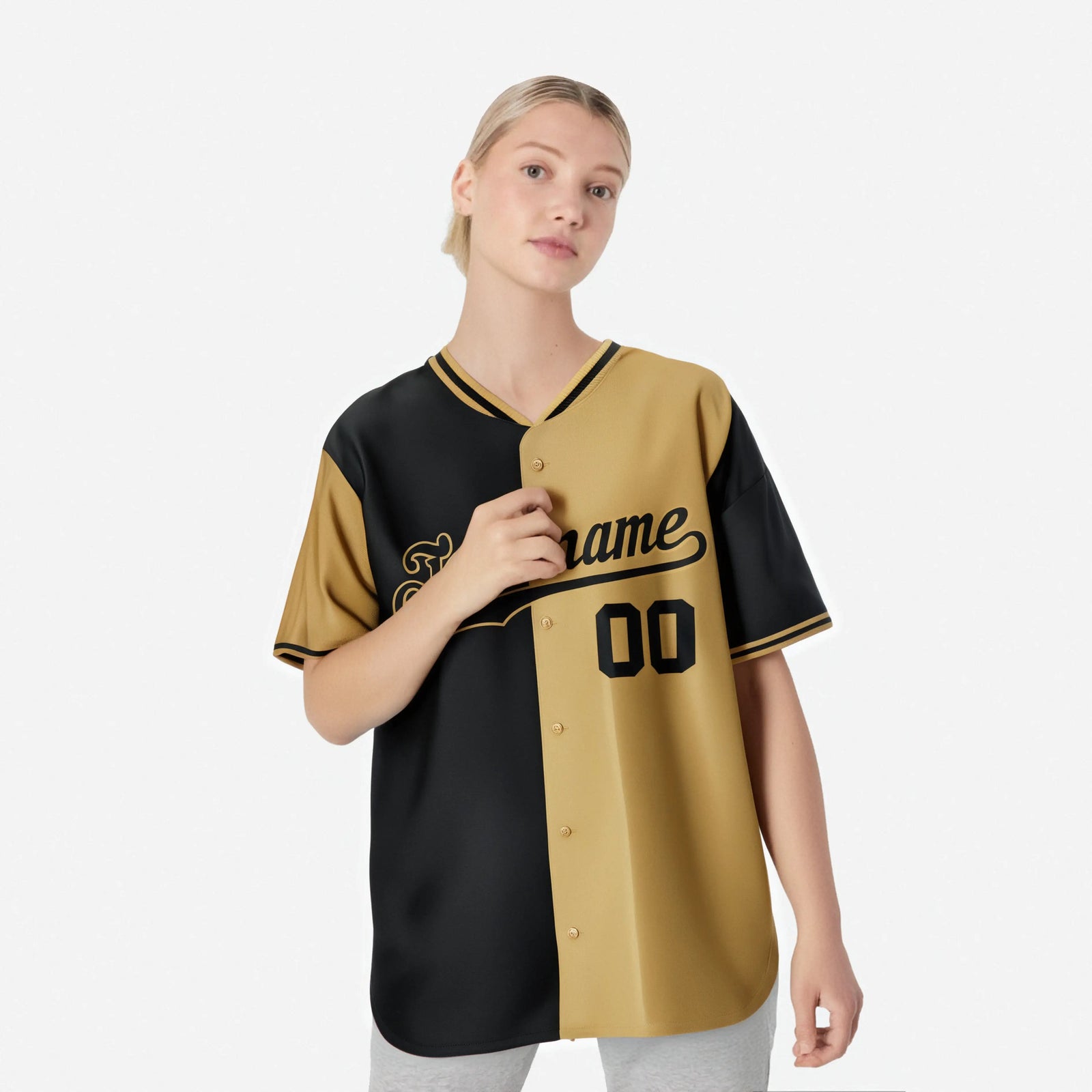 Custom Black Old Gold Authentic Split Fashion Baseball Jersey