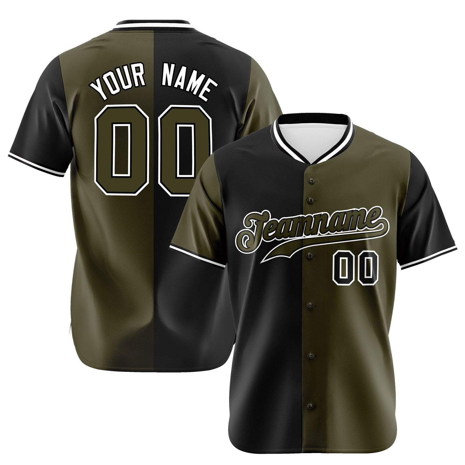 Custom Black Olive Authentic Split Fashion Baseball Jersey