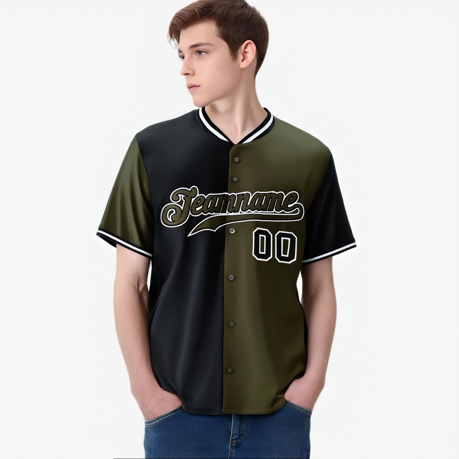 Custom Black Olive Authentic Split Fashion Baseball Jersey