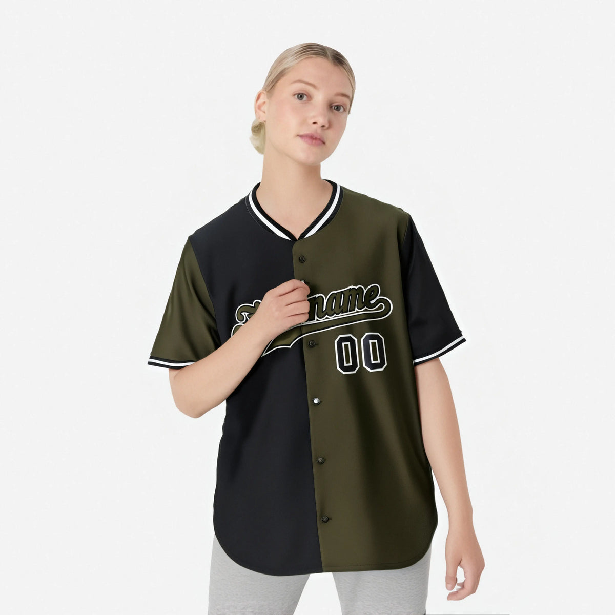Custom Black Olive Authentic Split Fashion Baseball Jersey