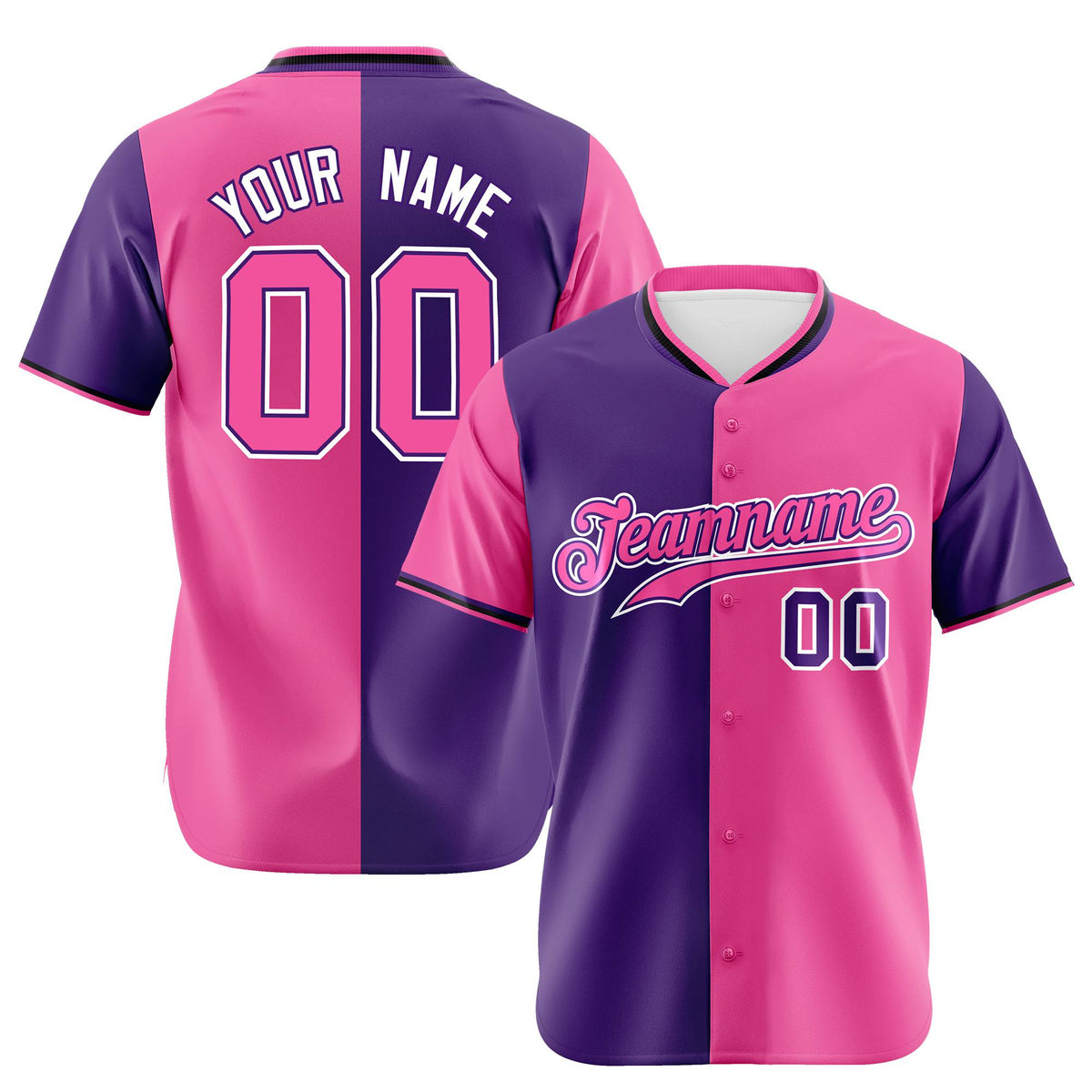 Custom Purple Pink Authentic Split Fashion Baseball Jersey
