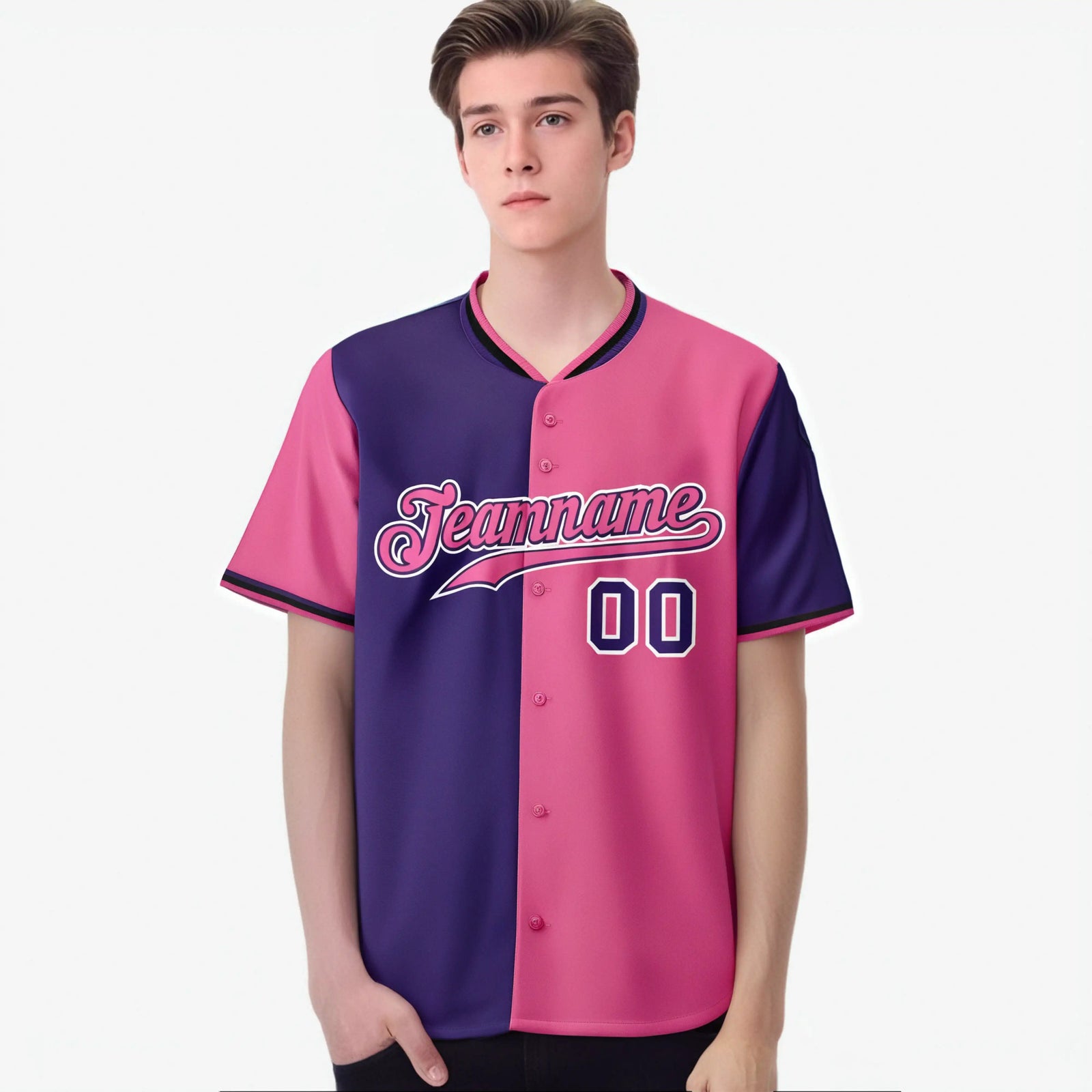 Custom Purple Pink Authentic Split Fashion Baseball Jersey