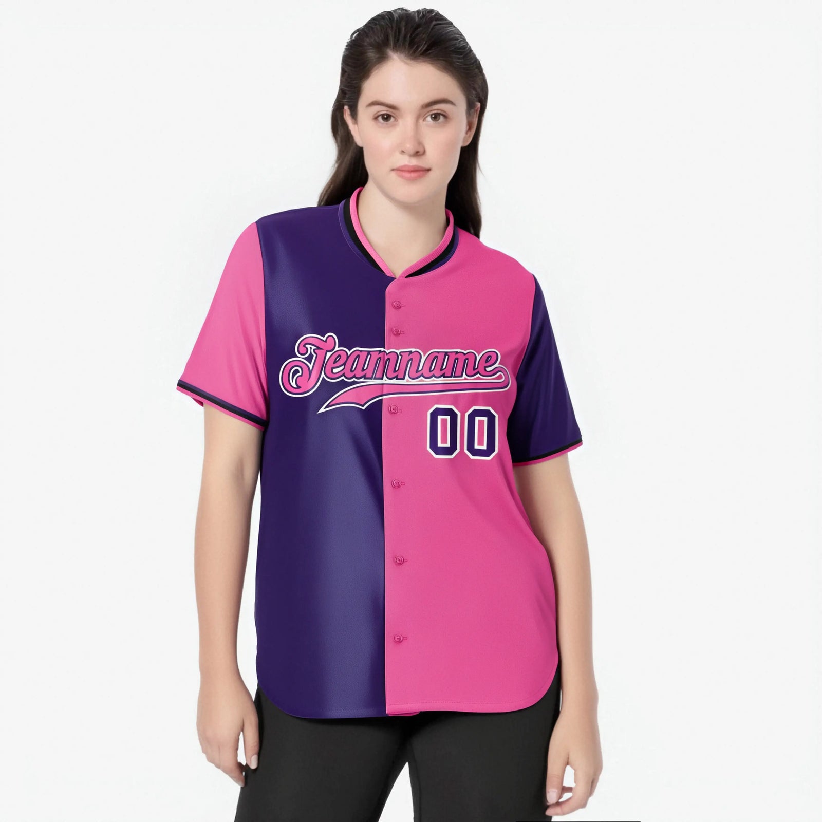 Custom Purple Pink Authentic Split Fashion Baseball Jersey
