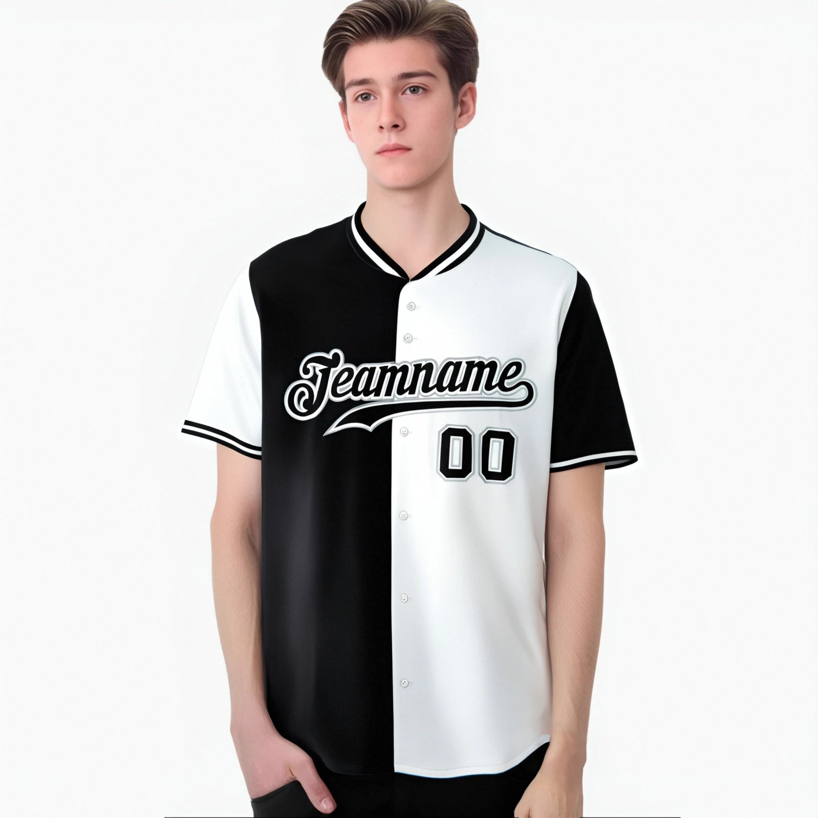 Custom Black White Authentic Split Fashion Baseball Jersey
