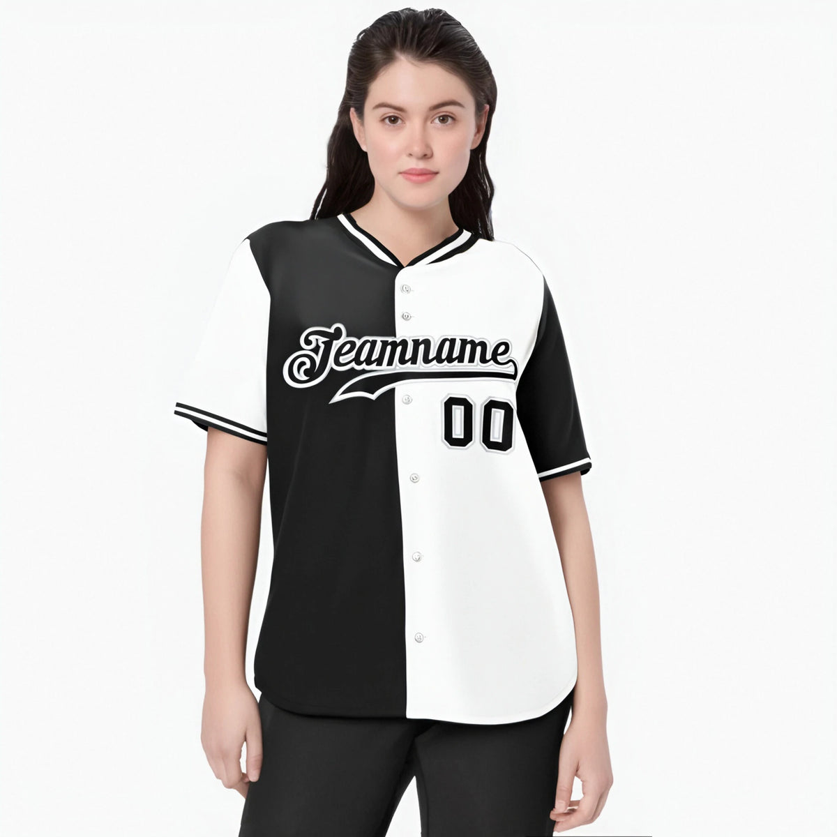 Custom Black White Authentic Split Fashion Baseball Jersey