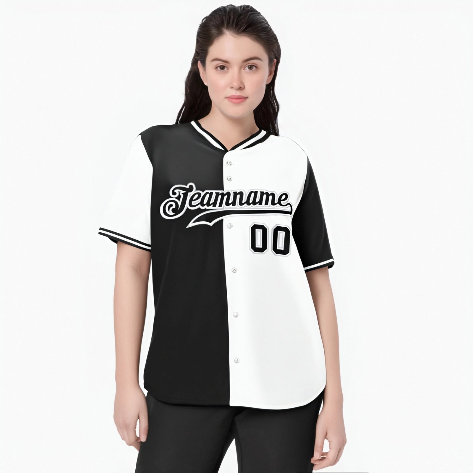 Custom Black White Authentic Split Fashion Baseball Jersey