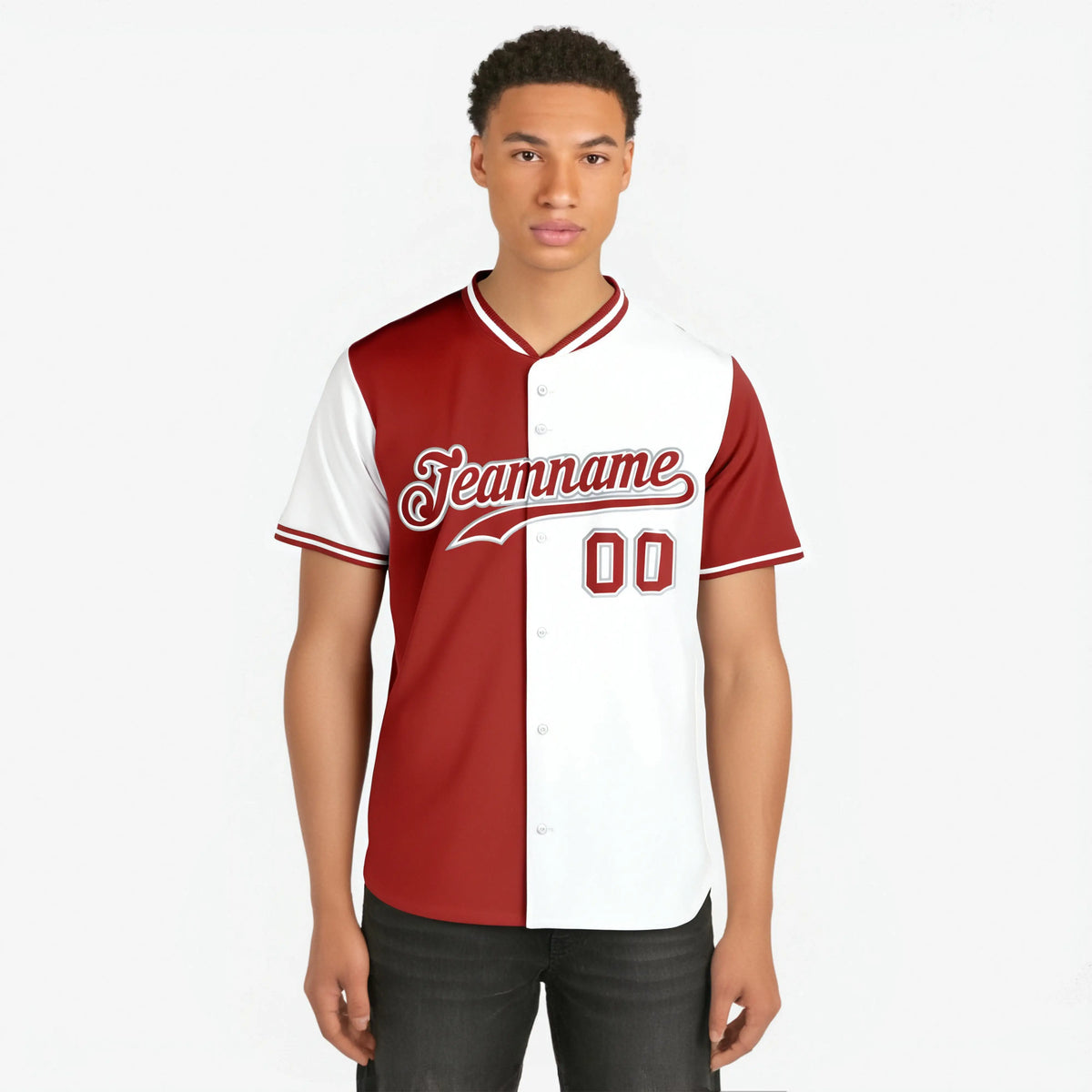 Custom Red White Authentic Split Fashion Baseball Jersey