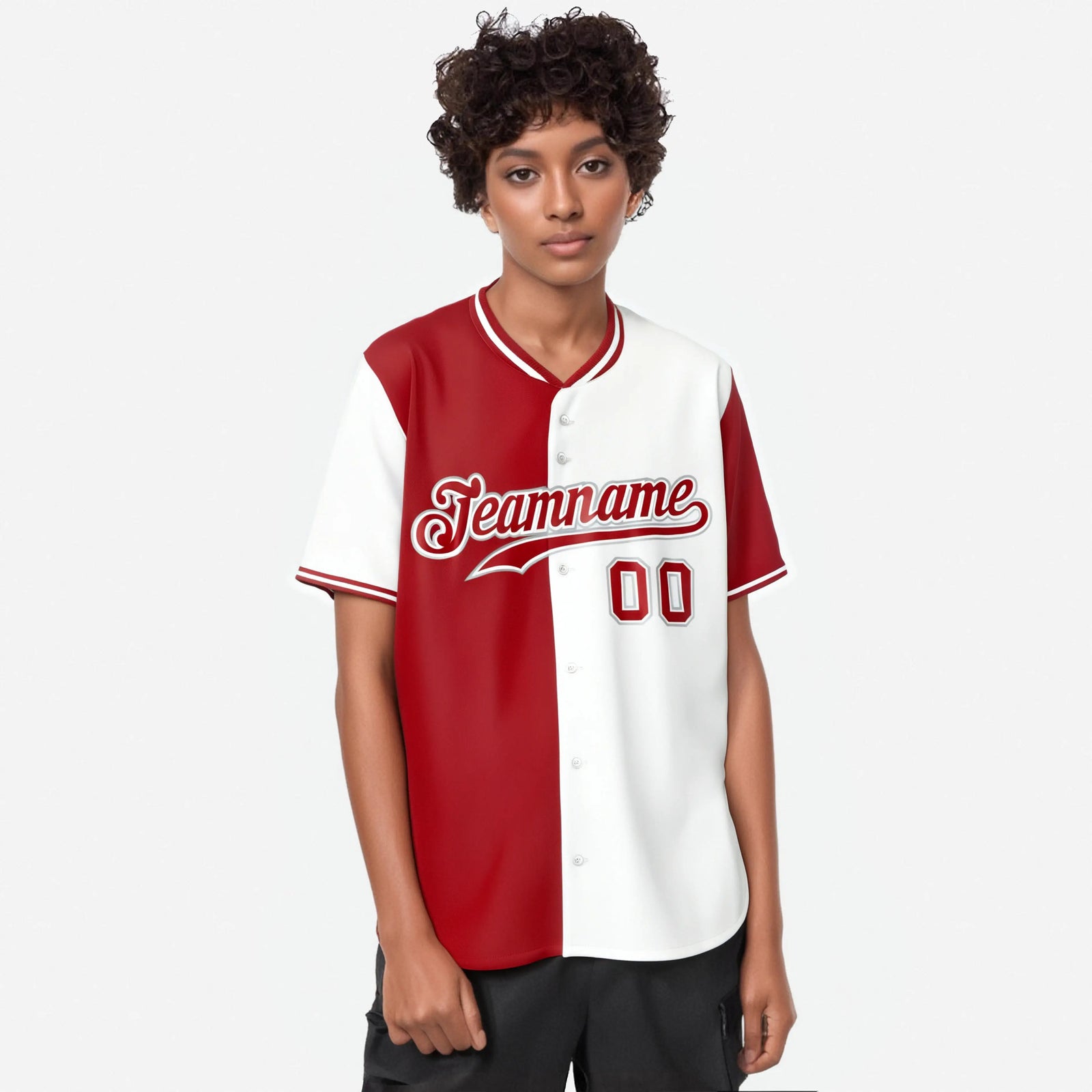 Custom Red White Authentic Split Fashion Baseball Jersey