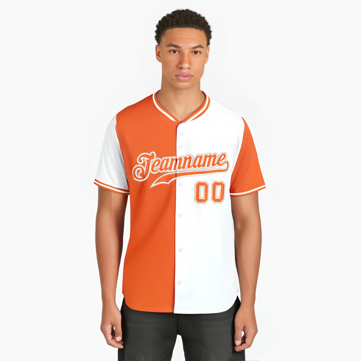 Custom Orange White Authentic Split Fashion Baseball Jersey